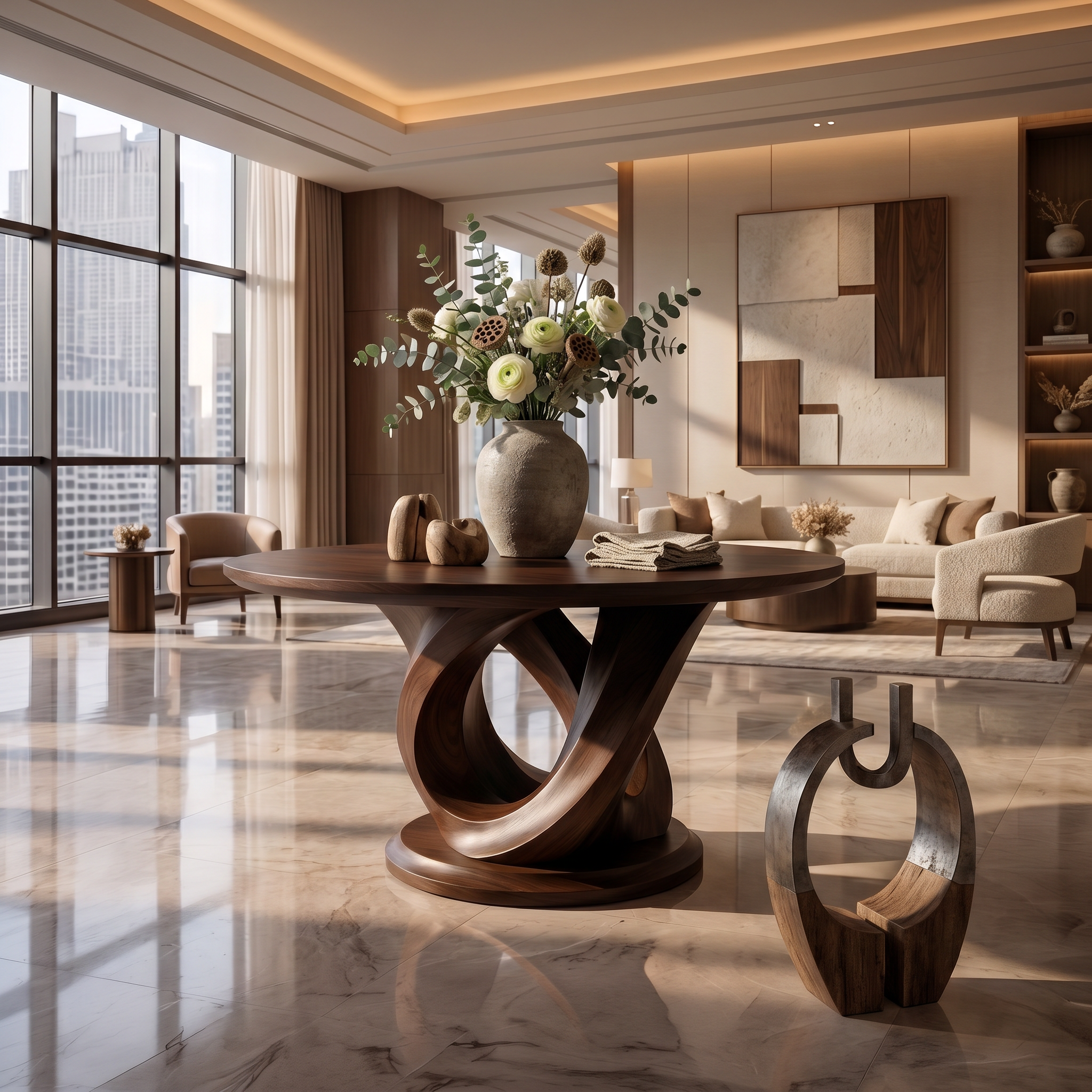Modern Foyer Table Handcrafted Sculptural Base For Entryway SINLSAFT047