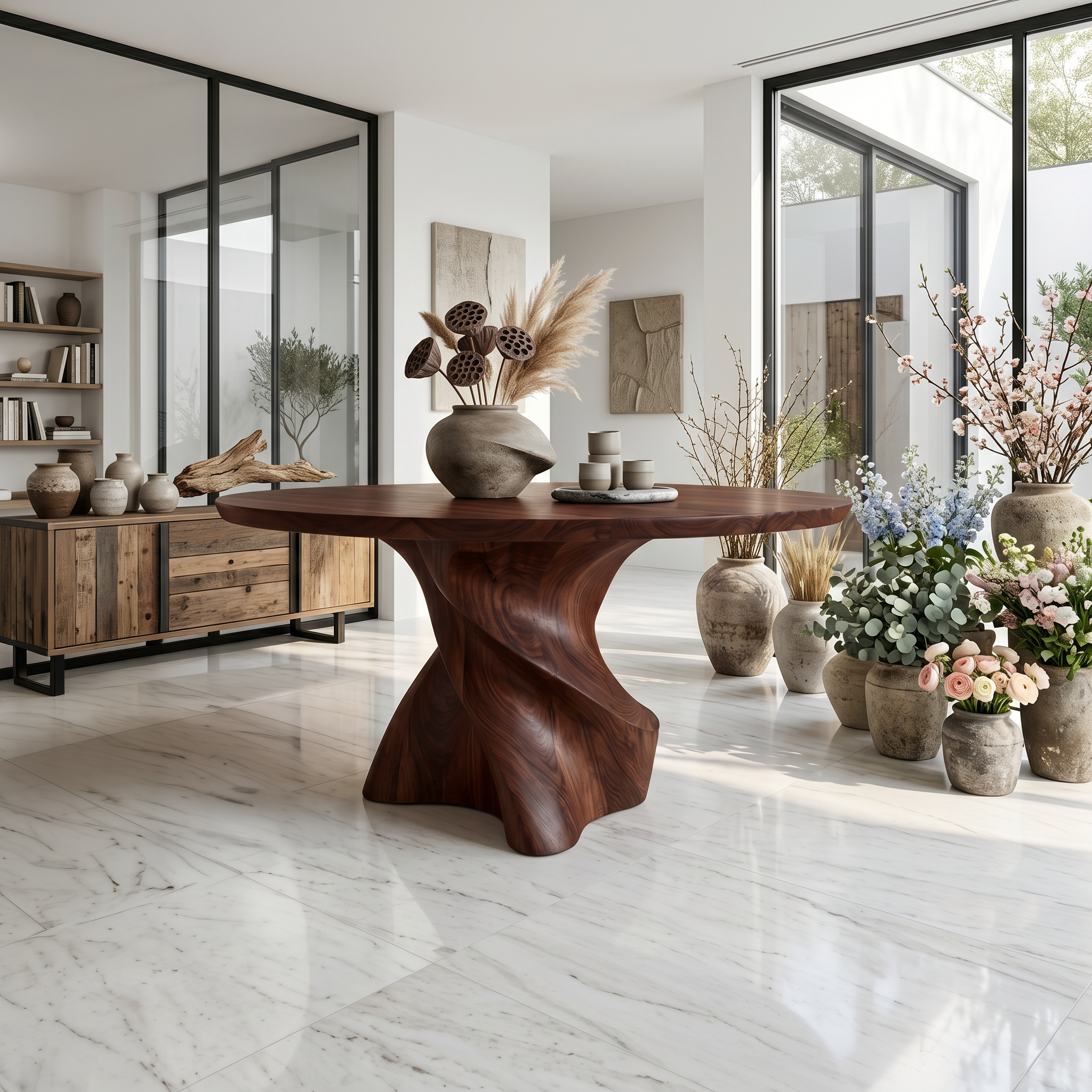 Organic Modern Foyer Table Handcrafted Freeform Design For Luxury Entryway SINLSAFT050
