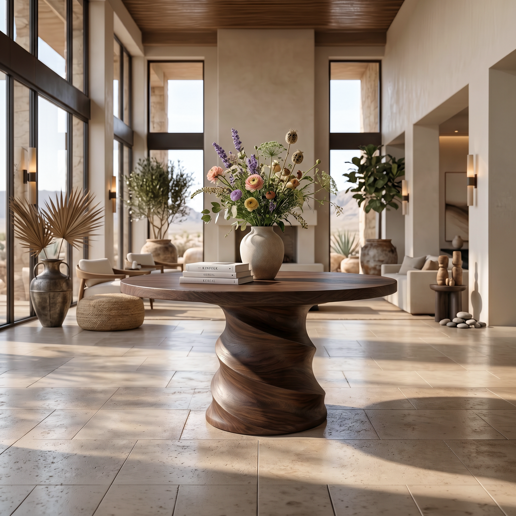 Organic Foyer Table With Sculptural Spiral Design For Foyer And Entryway SINLSAFT052