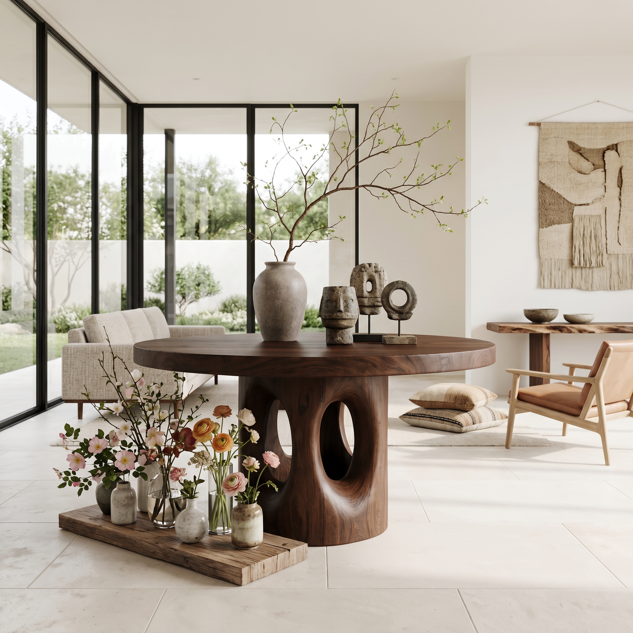 Rustic Foyer Center Table With Tree Stump Inspired Design For Entryway And Foyer SINLSAFT054