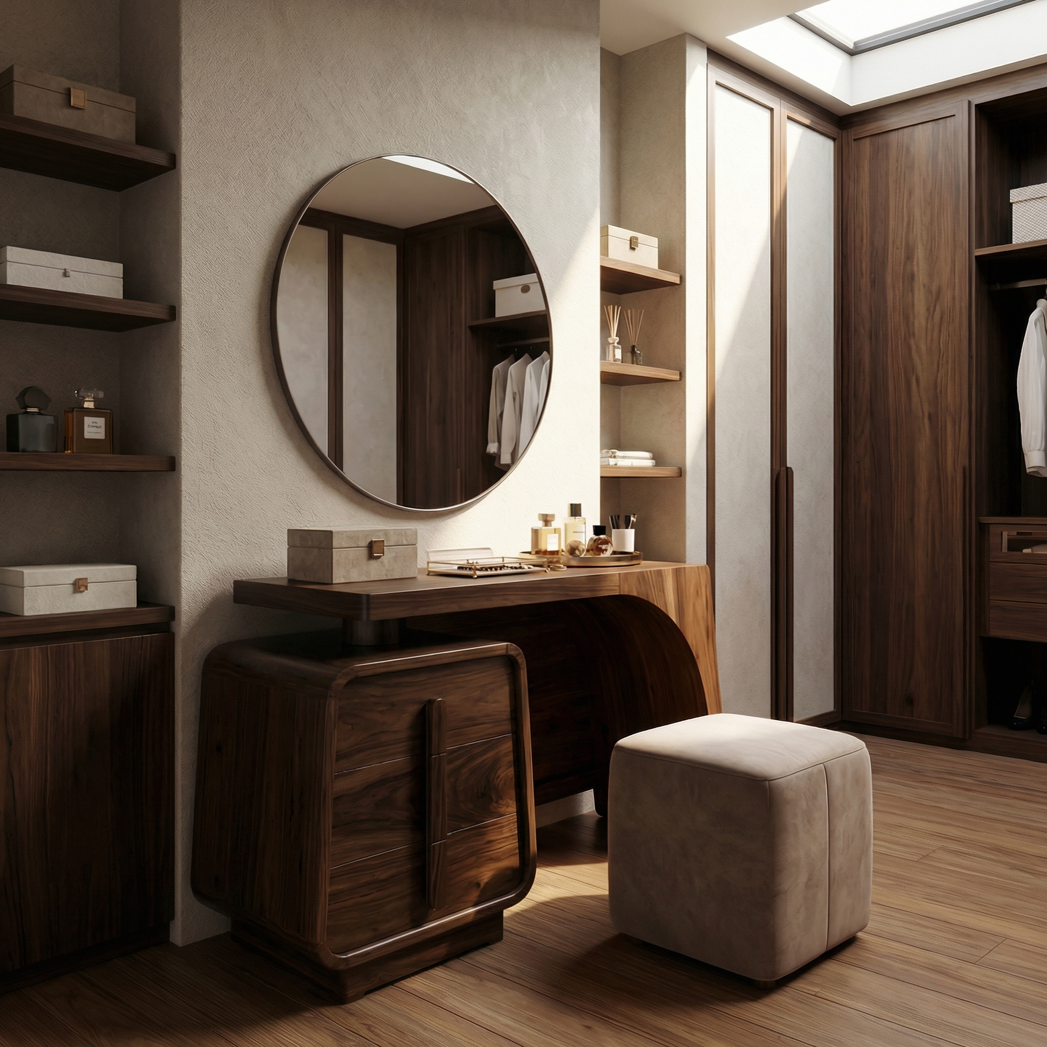 Minimalist Dressing Table With Storage Sculptural Curved Design For Bedroom SINLSABDT051