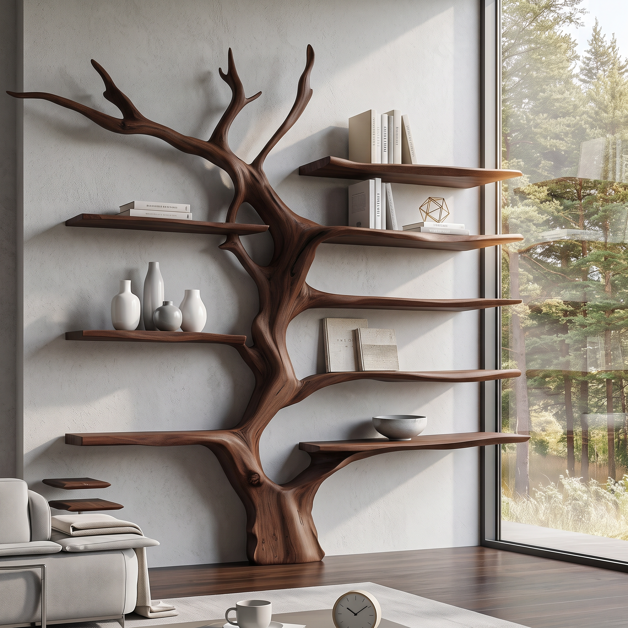 Sculptural Tree Bookcase Artistic Wooden Wall Shelf SINLSATB176
