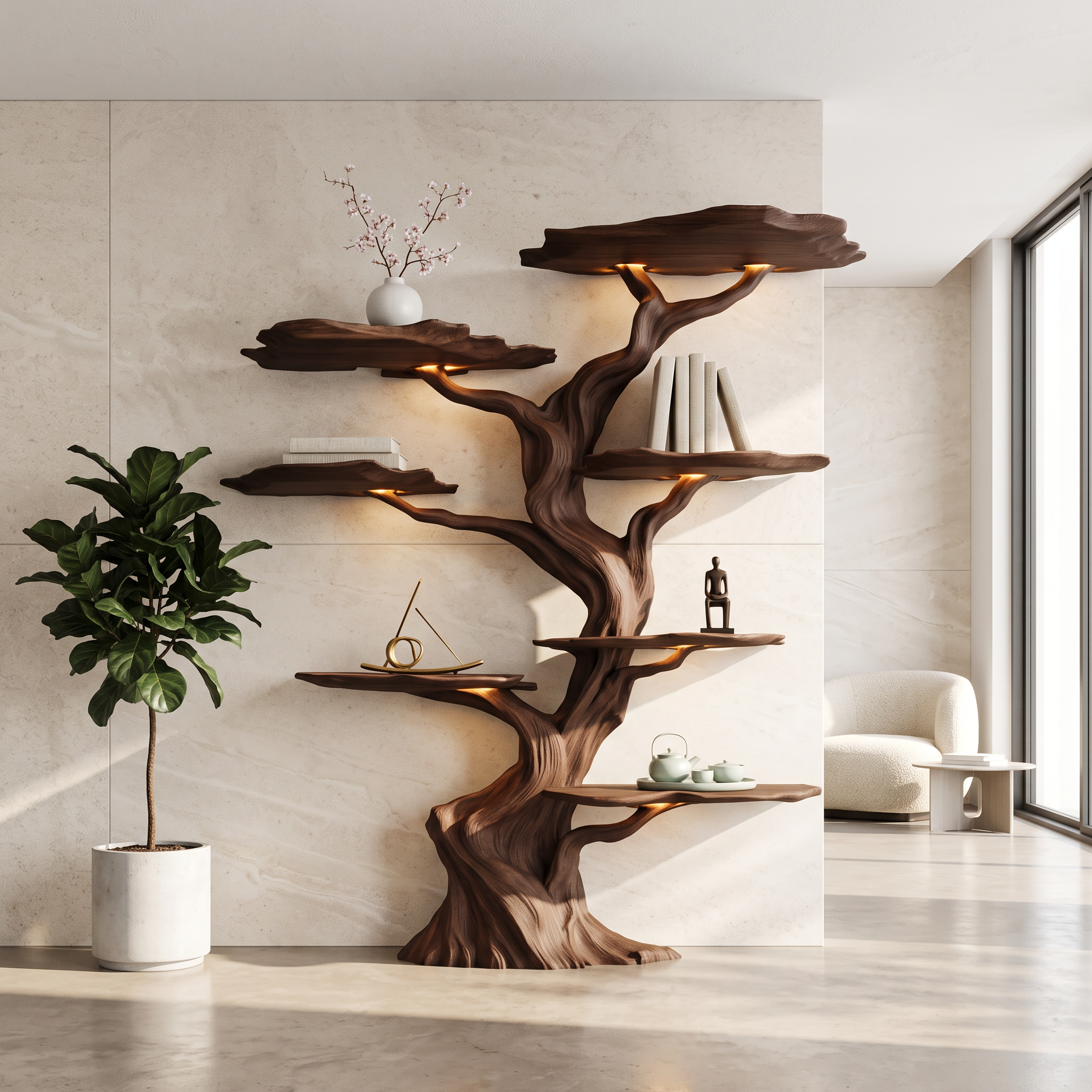 Modern Tree Bookshelf Wood Handmade Natural Gift SINLSATB191