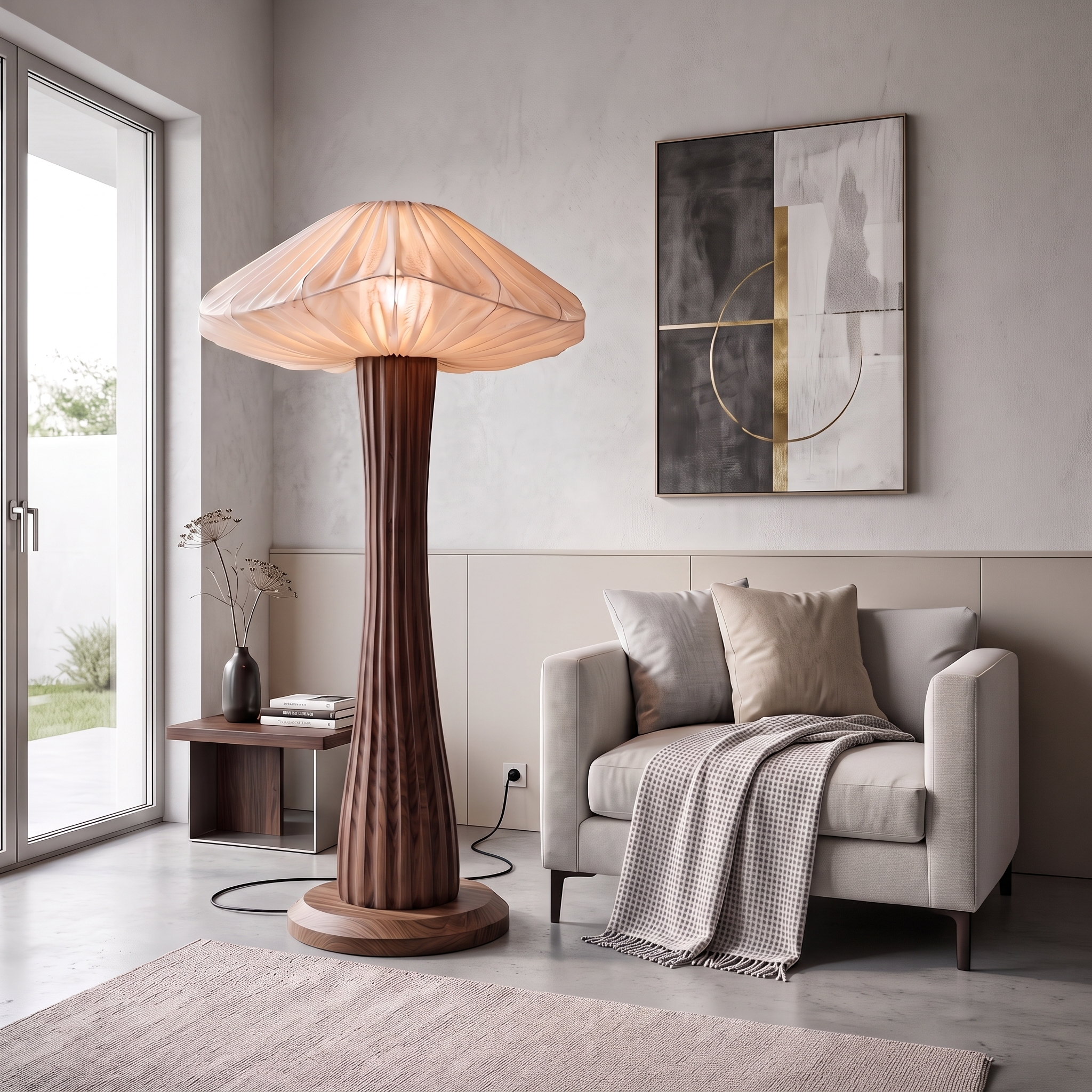 Modern Organic Floor Lamp Pleated Mushroom Shade Living Room SINLSAFLP131