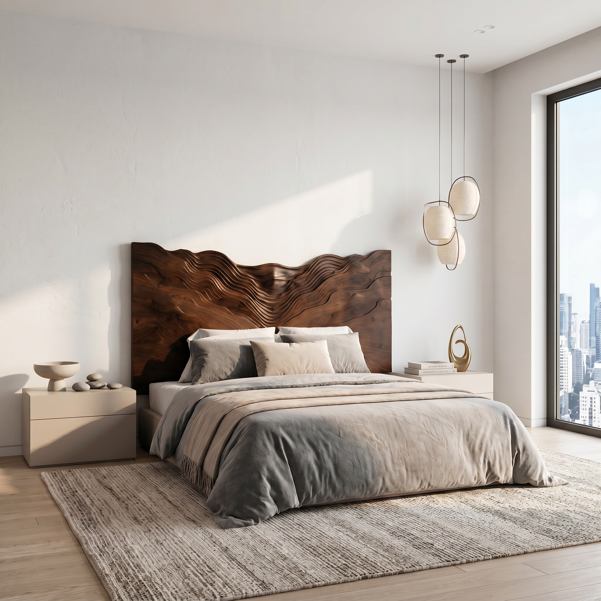 Contemporary Mountain Range Headboard Wooden Bed Headboard For Bedroom SINLSAHB046