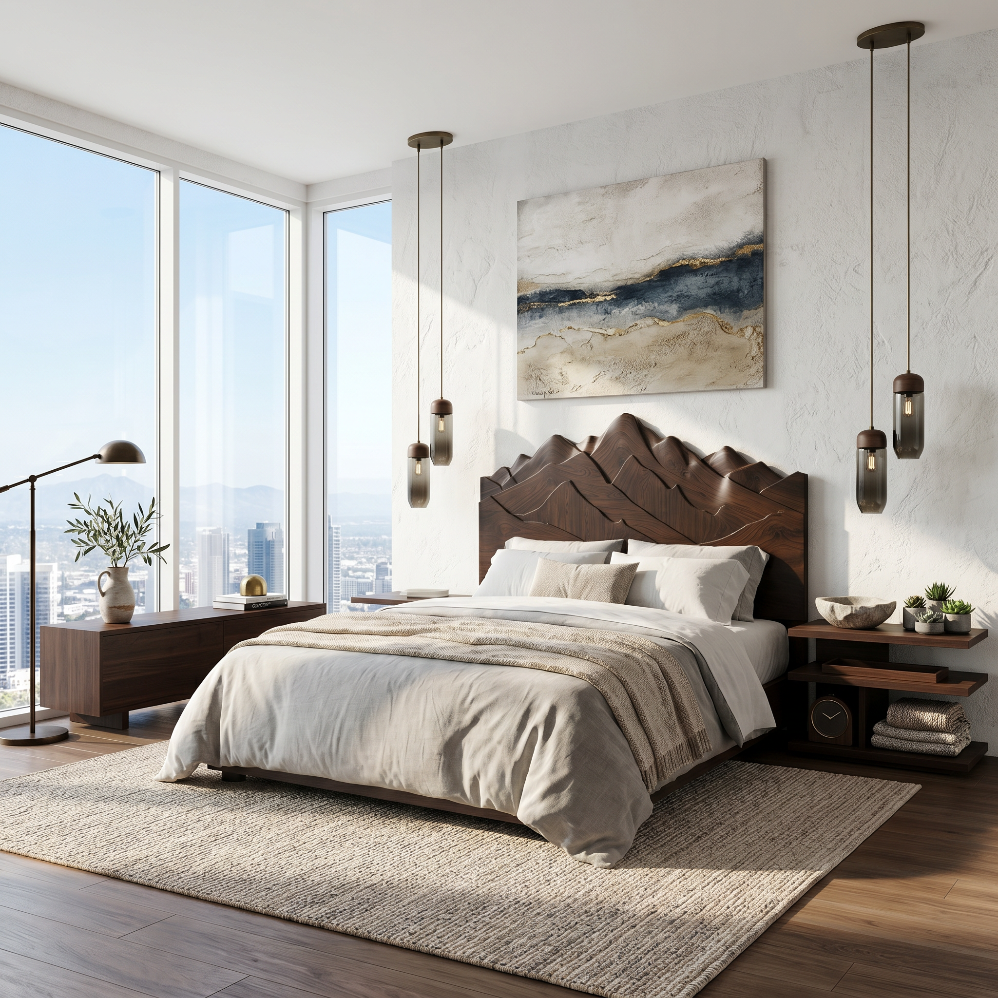 Rustic Mountain Headboard Wooden Bed Headboard For Bedroom SINLSAHB048