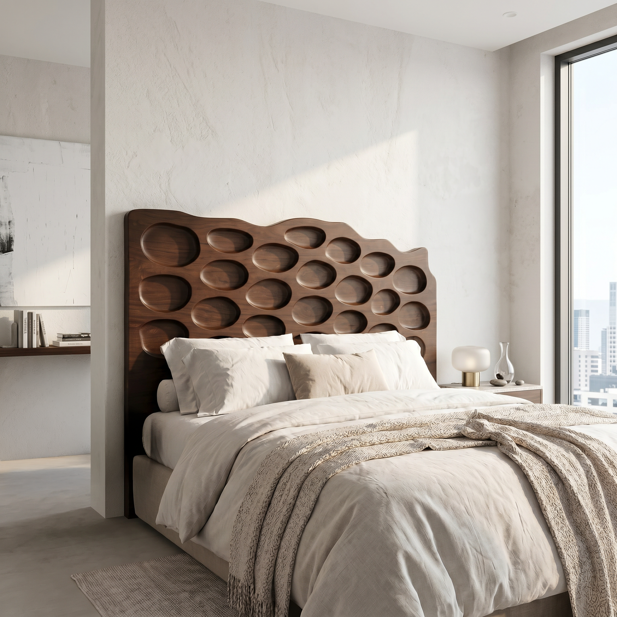 Modern Circular Cutout Headboard Wooden Bed Headboard For Bedroom SINLSAHB050