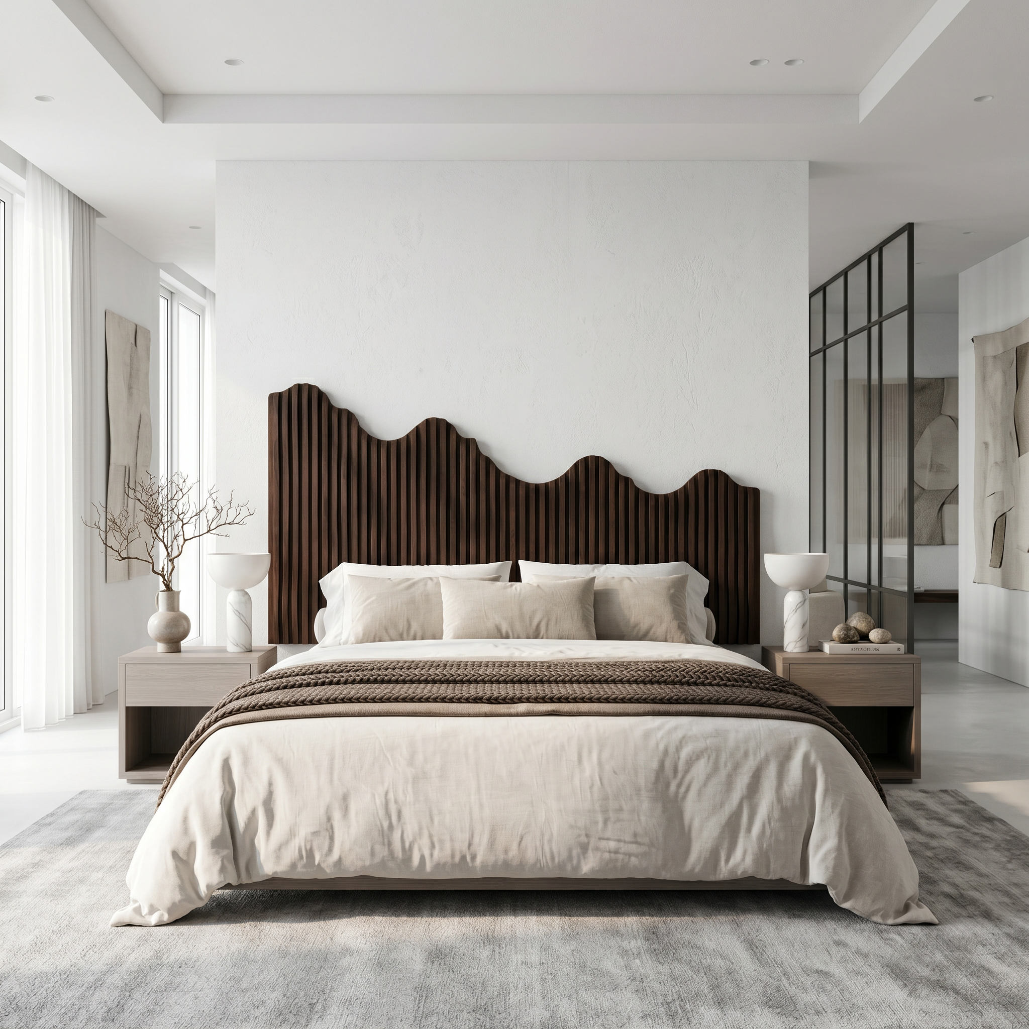 Organic Mountain Landscape Headboard Wooden Bed Headboard For Bedroom SINLSAHB051