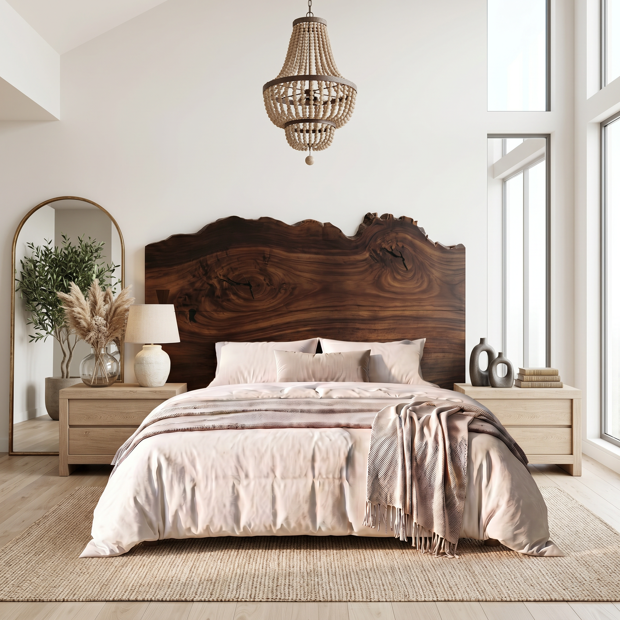 Organic Natural Edge Headboard Wooden Bed Headboard For Bedroom SINLSAHB062