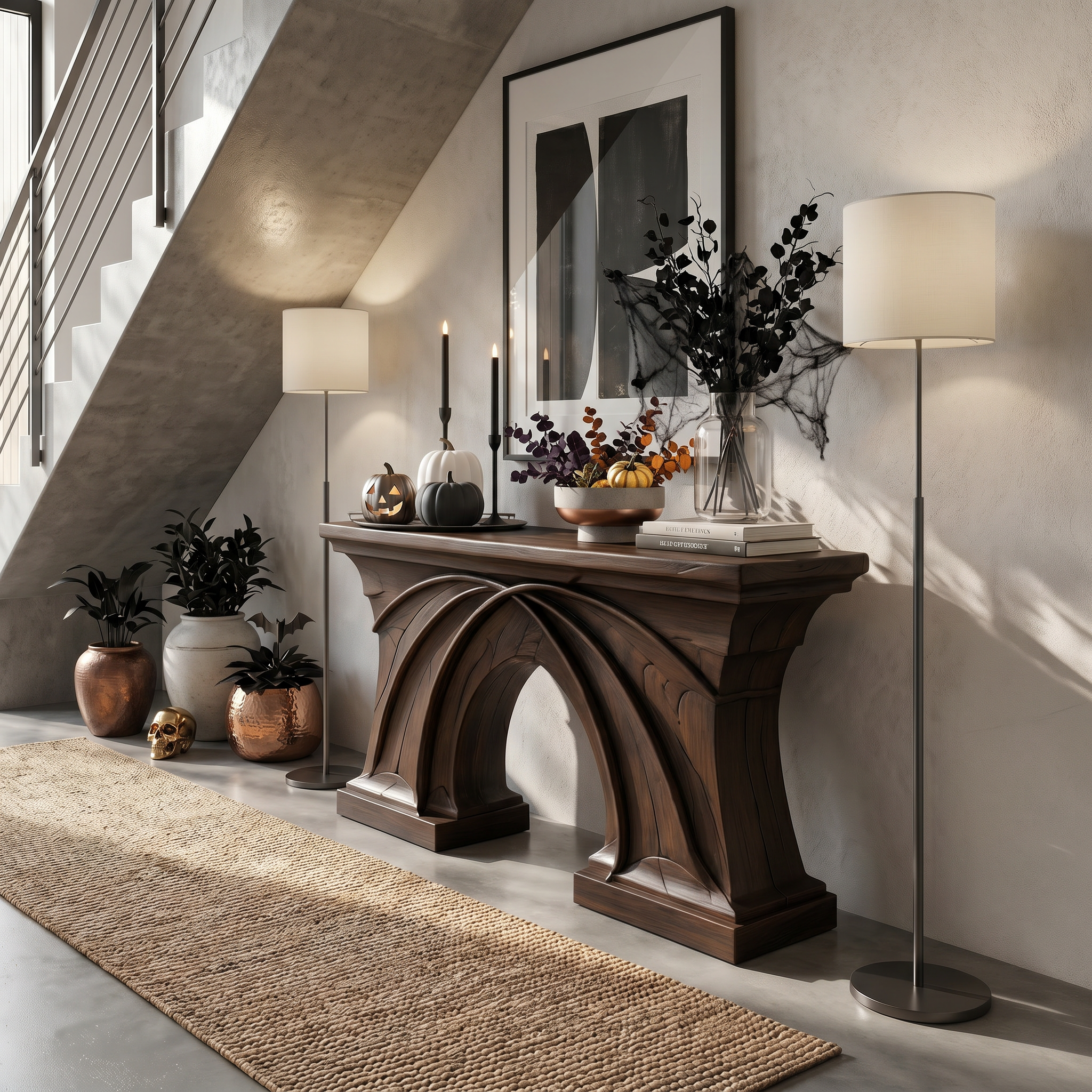 Rustic Console Table Handcrafted Flowing Sculptural Design For Living Room Entryway SINLSACS674