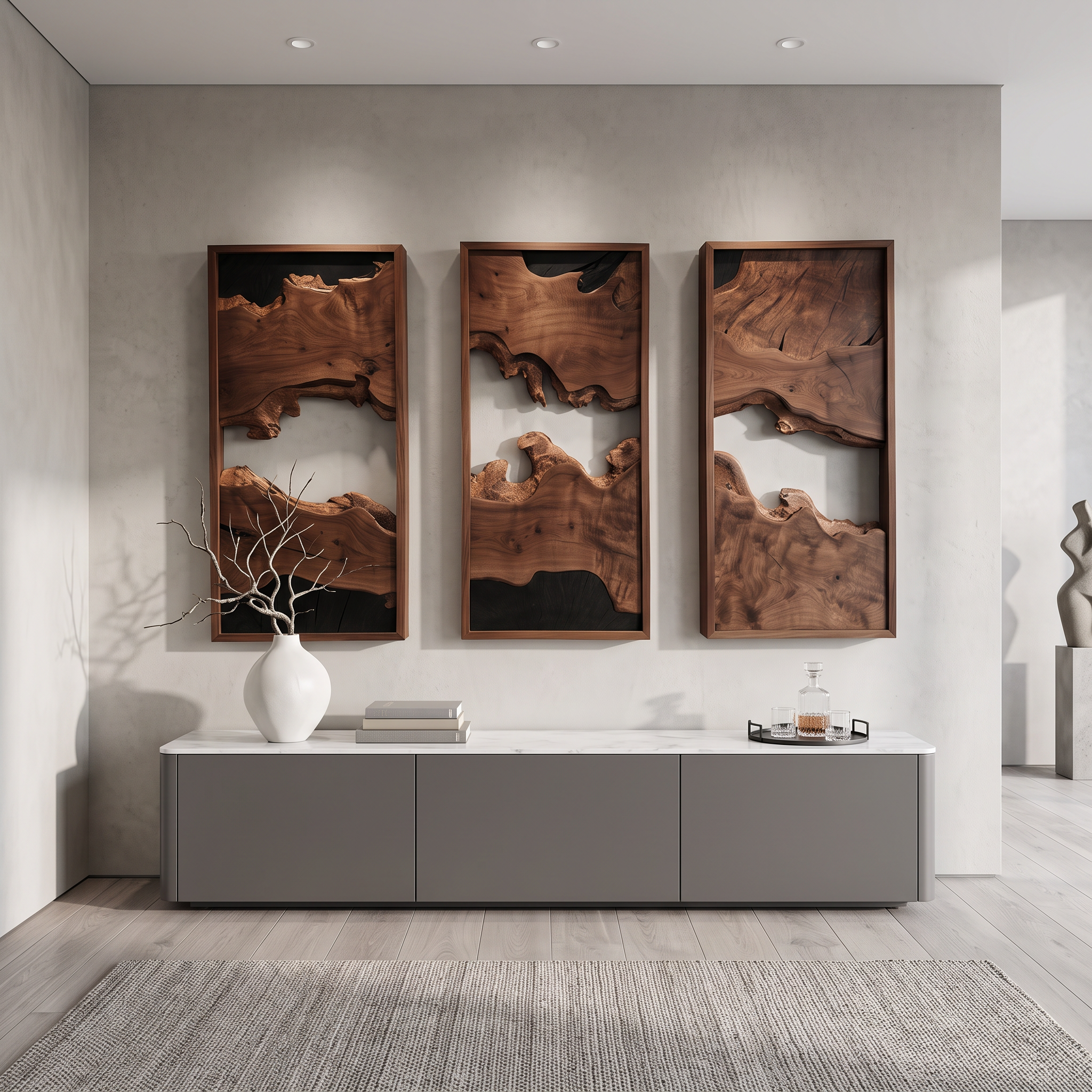 Modern Solid Wood Wall Art Set Abstract Landscape Living Room SINLSAWD002