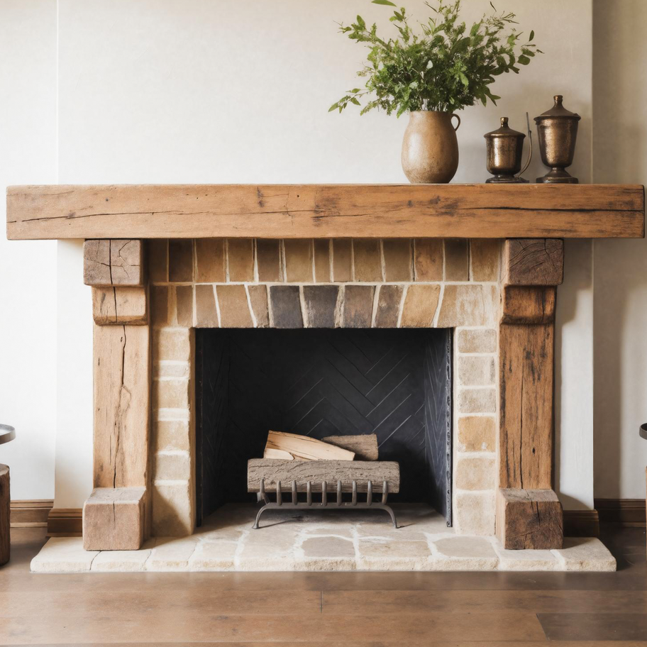 Rustic Wooden Fireplace Mantel With Solid Beam Design For Living Room SITHTTFS003