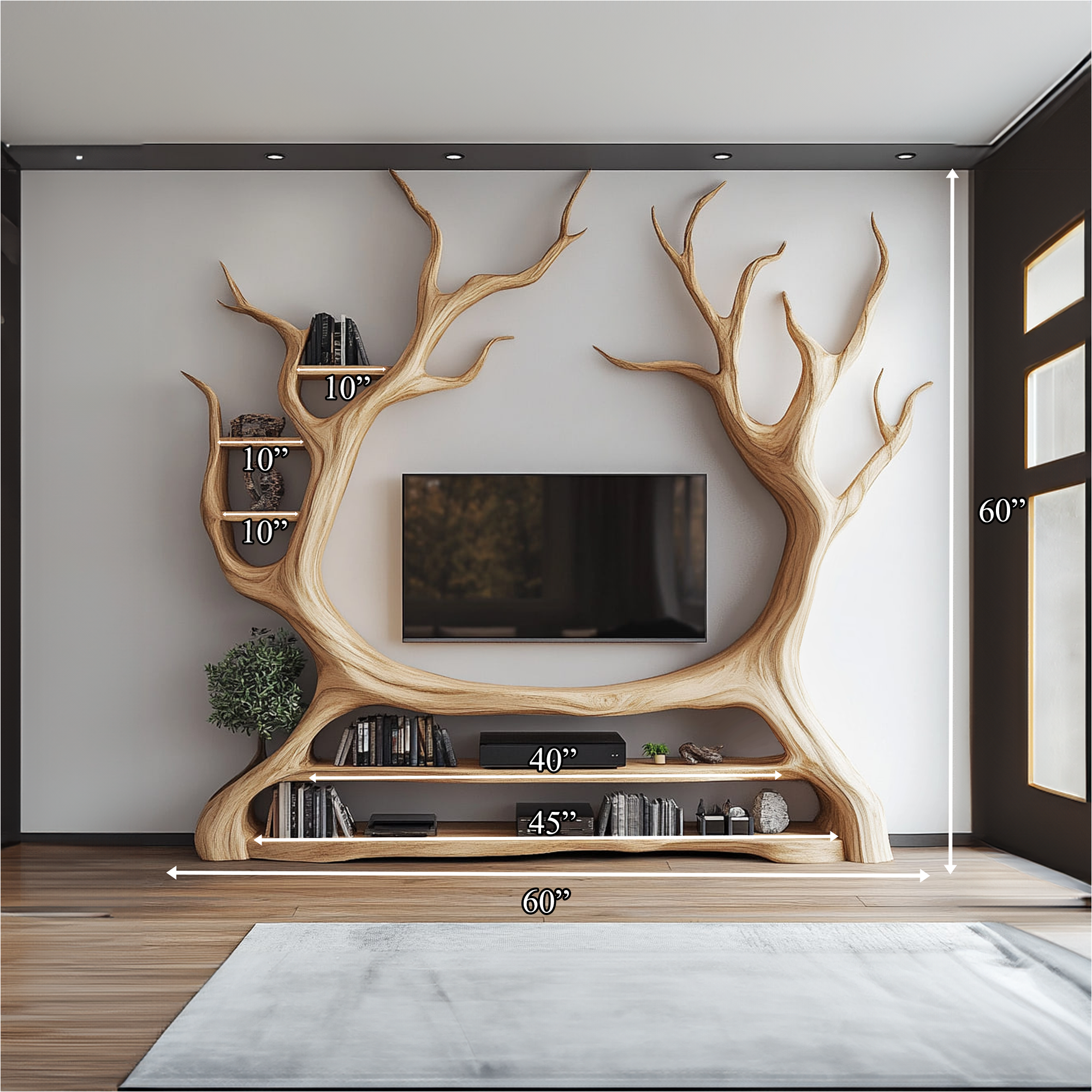 Tree Bookcase Cabinet TV Solid Wood Handmade Gitf SINLKITB343