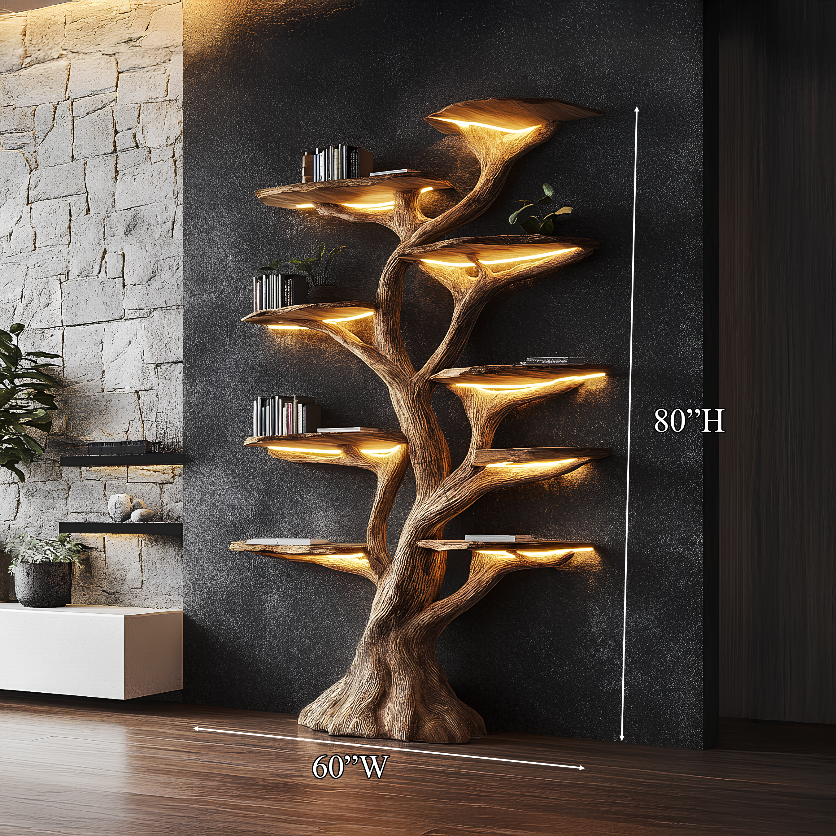 Wooden Tree Bookshelf Rustic Custom Display Gift SINLSATB192