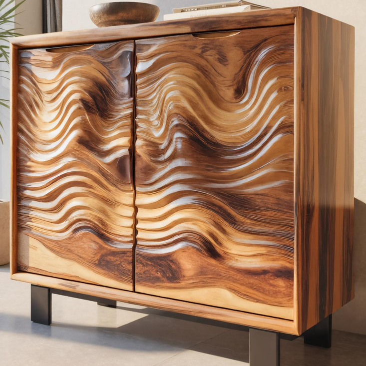 Modern Wavy Front Wooden Cabinet Artistic Sideboard For Entryway Or Living Room SITHTTSD006