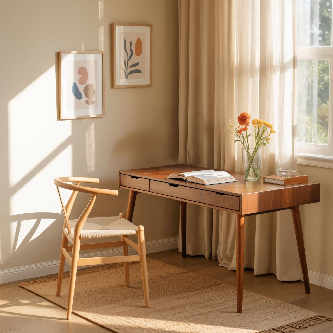 Mid Century Modern Wood Desk With Drawers For Home Office Or Study SITHHNDE019