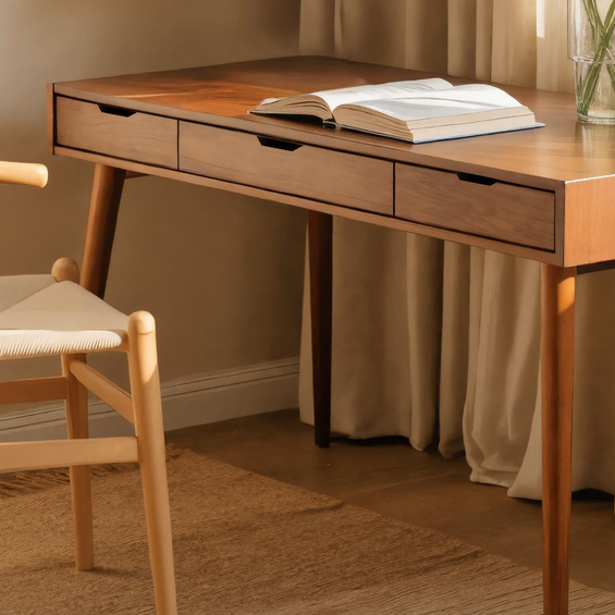 Mid Century Modern Wood Desk With Drawers For Home Office Or Study SITHHNDE019