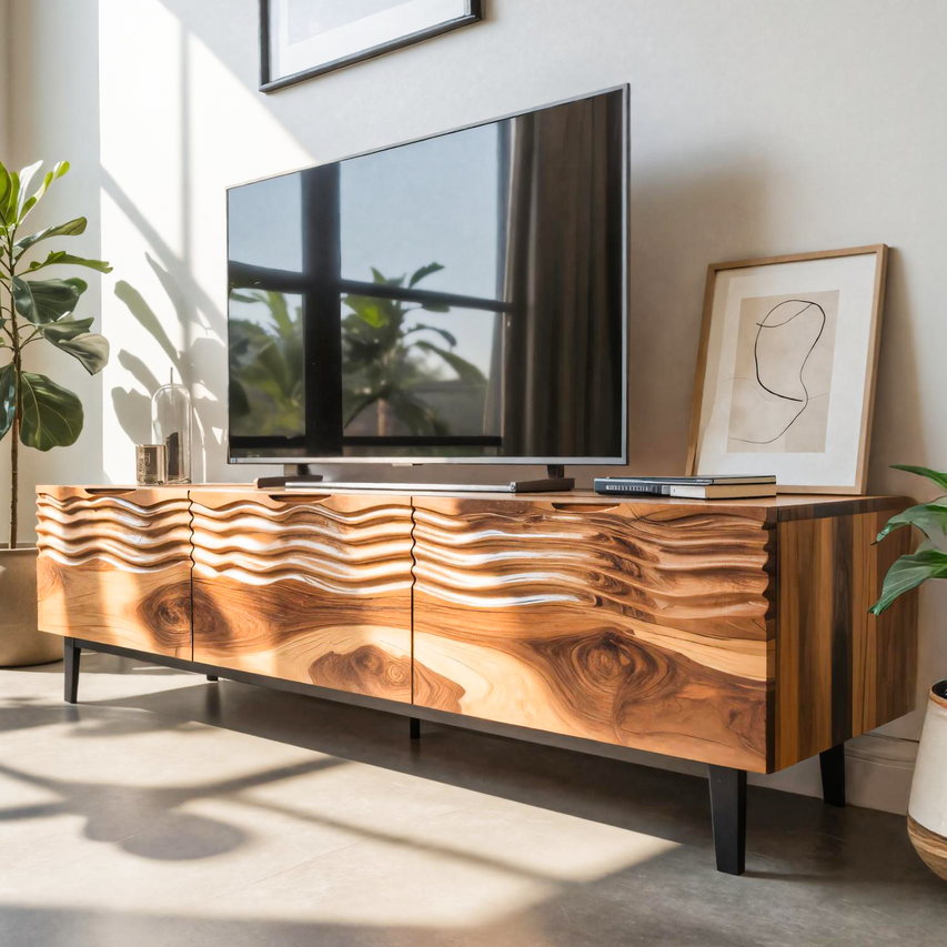 Modern Organic Wooden Sideboard Wave Front Design For Living Room SITHTTSD008