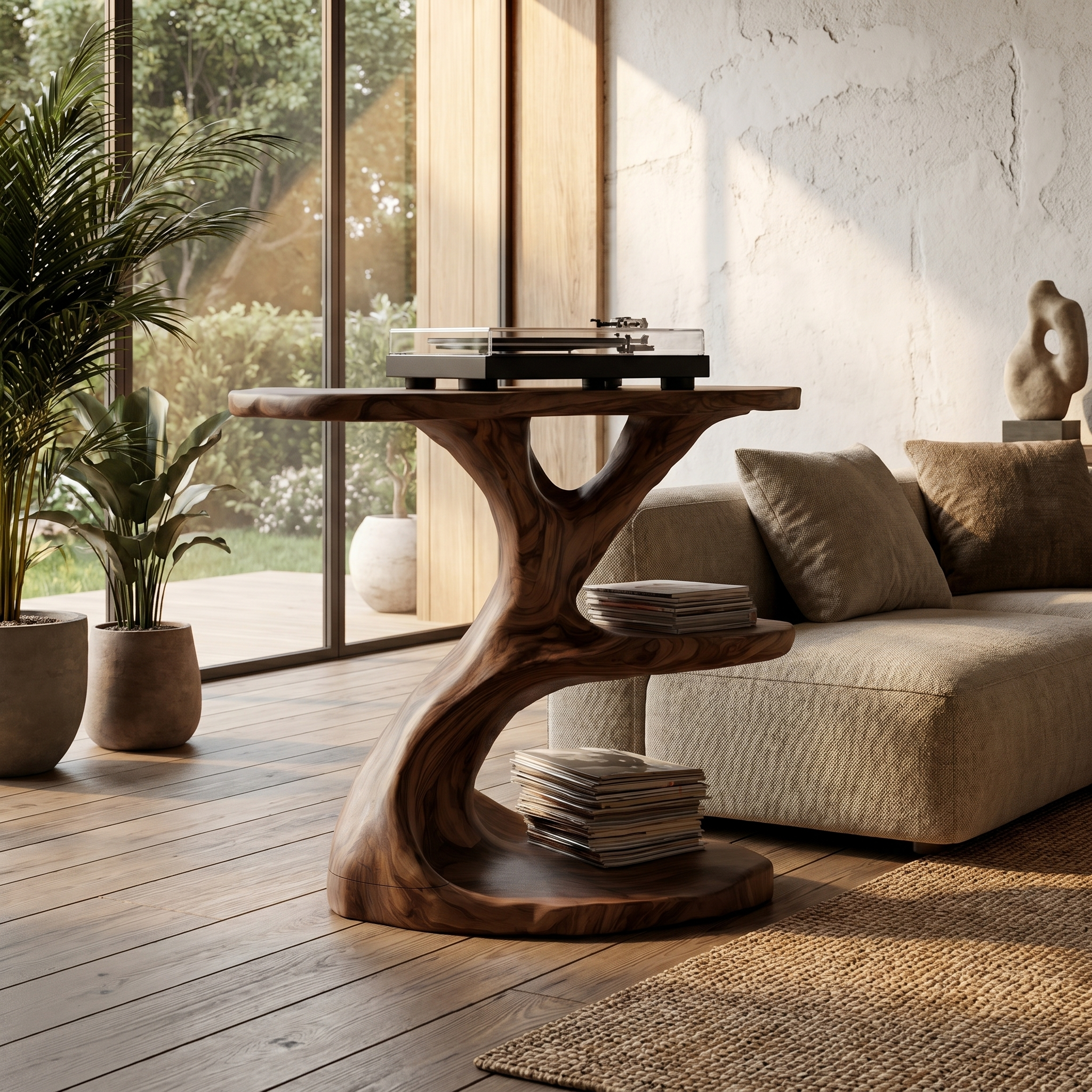 Modern Organic Side Table With Multi Level Wood Shelves For Living Room And Bedroom SINLHABT255