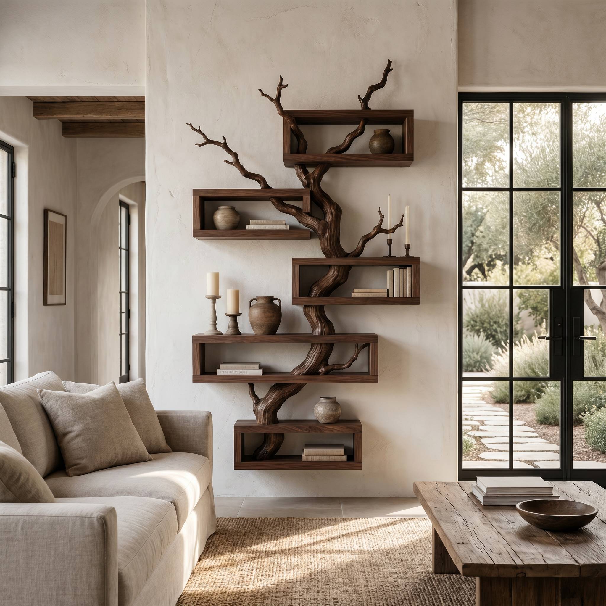 Modern Tree Branch Display Shelf With Floating Shelves For Home SINLHAFL559