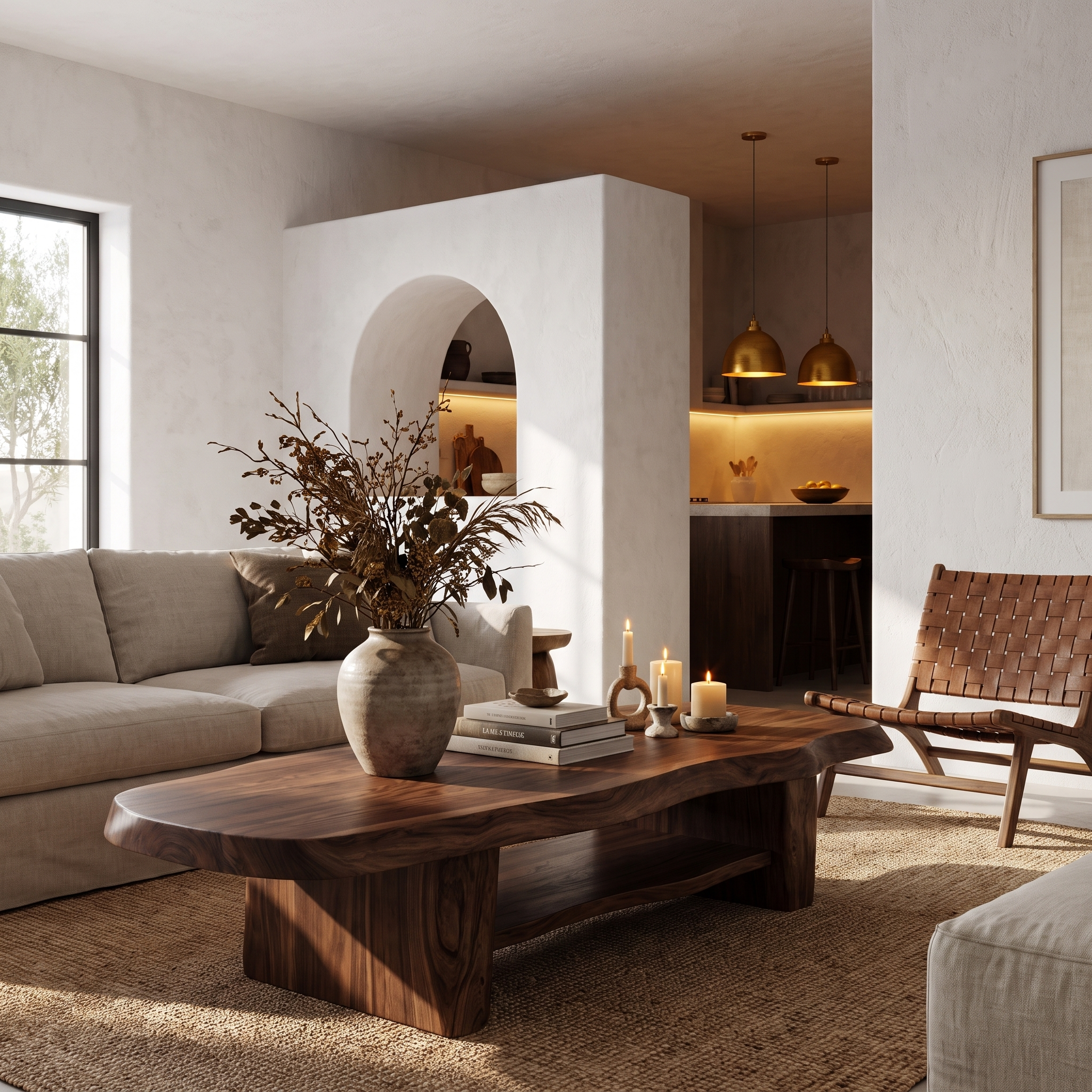 Nature Inspired Coffee Table With Sculptural Wood Base For Living Room SINLHACF411