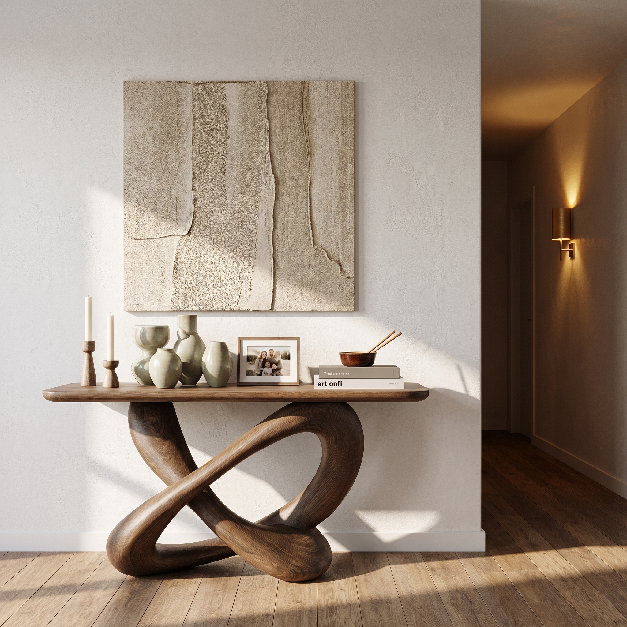 Modern Console Table With Twisted Ribbon Wood Base For Entryway SINLHACS670