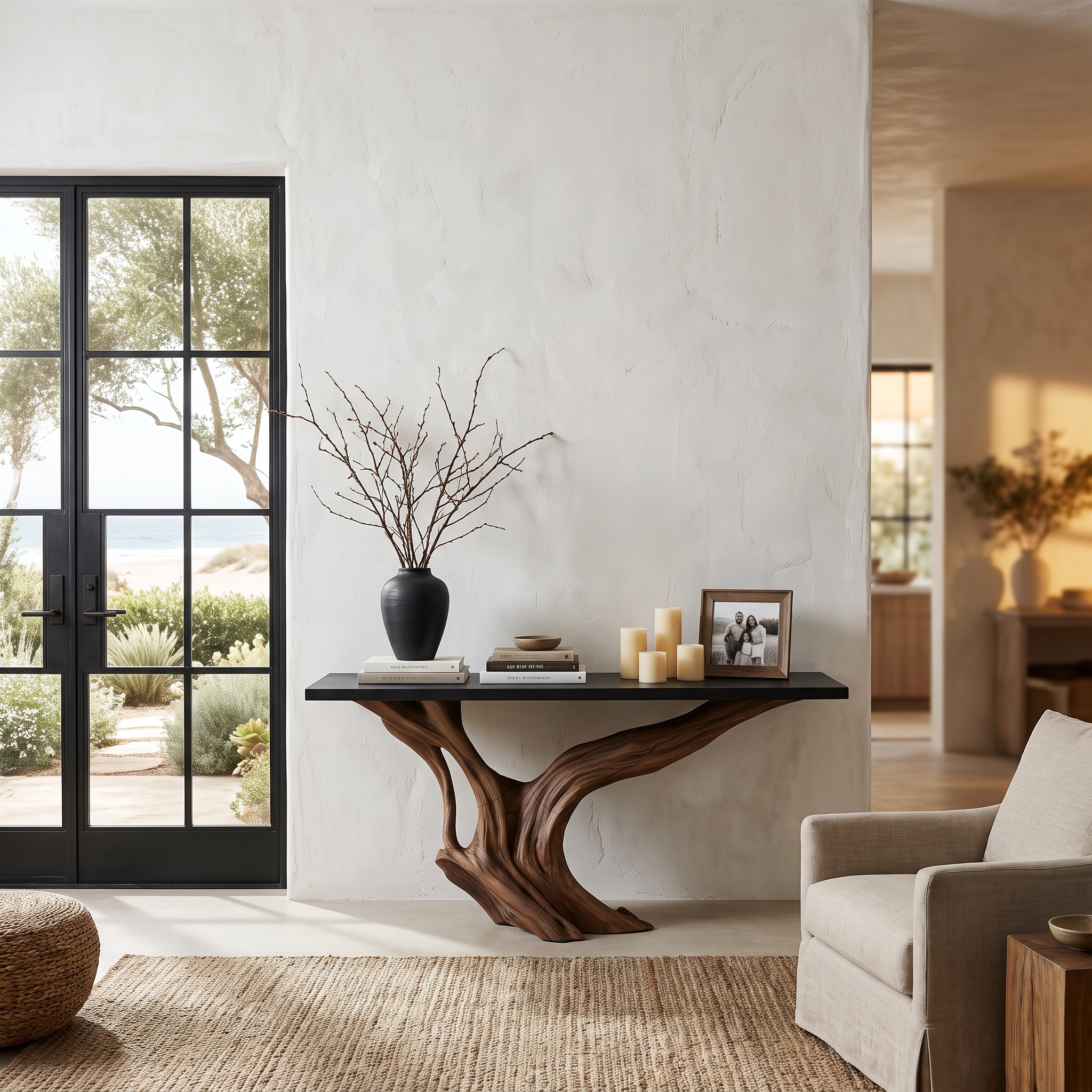 Organic Wall Mounted Console Table With Sculptural Wood Base For Hallway SINLHACS671