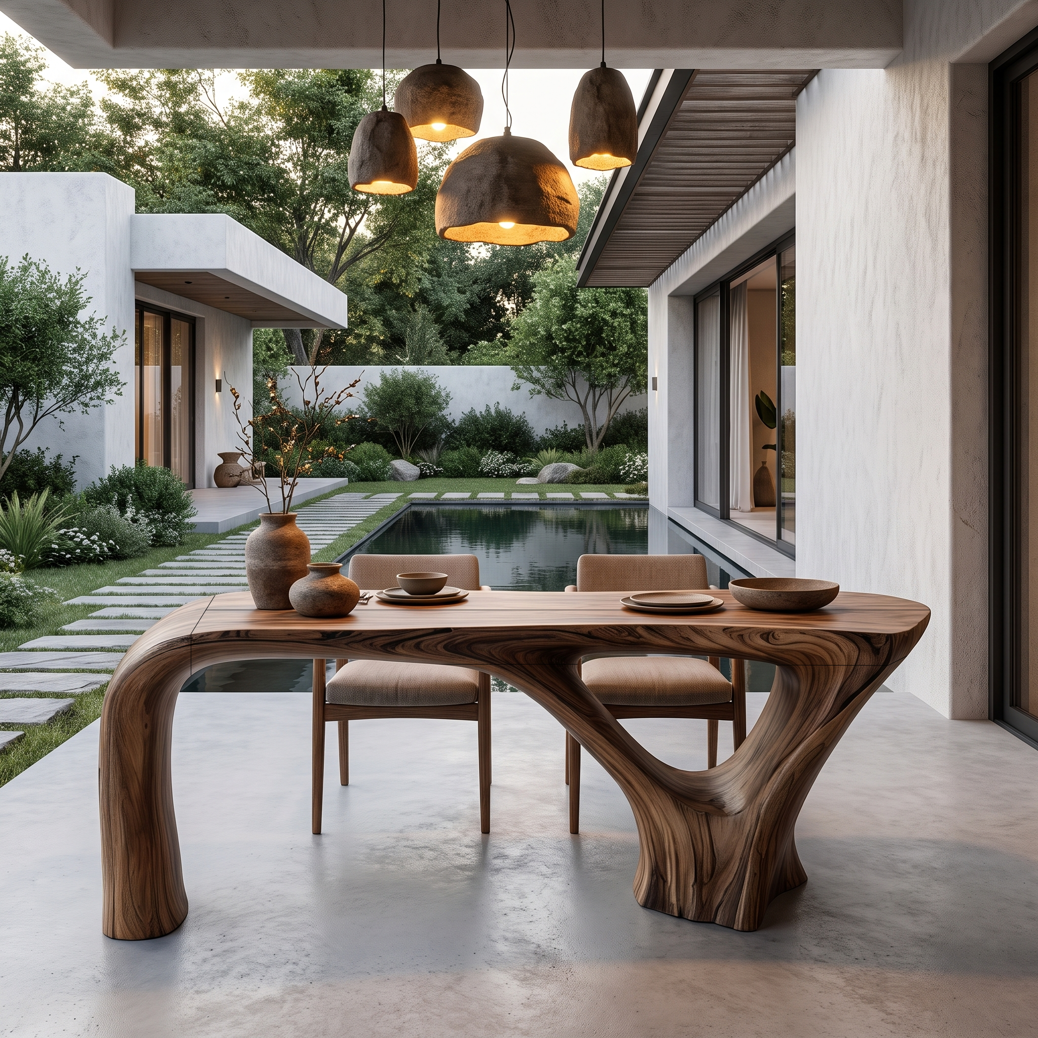 Organic Waterfall Base Dining Table Solid Wood Dining Table For Dining Room SINLHADN208