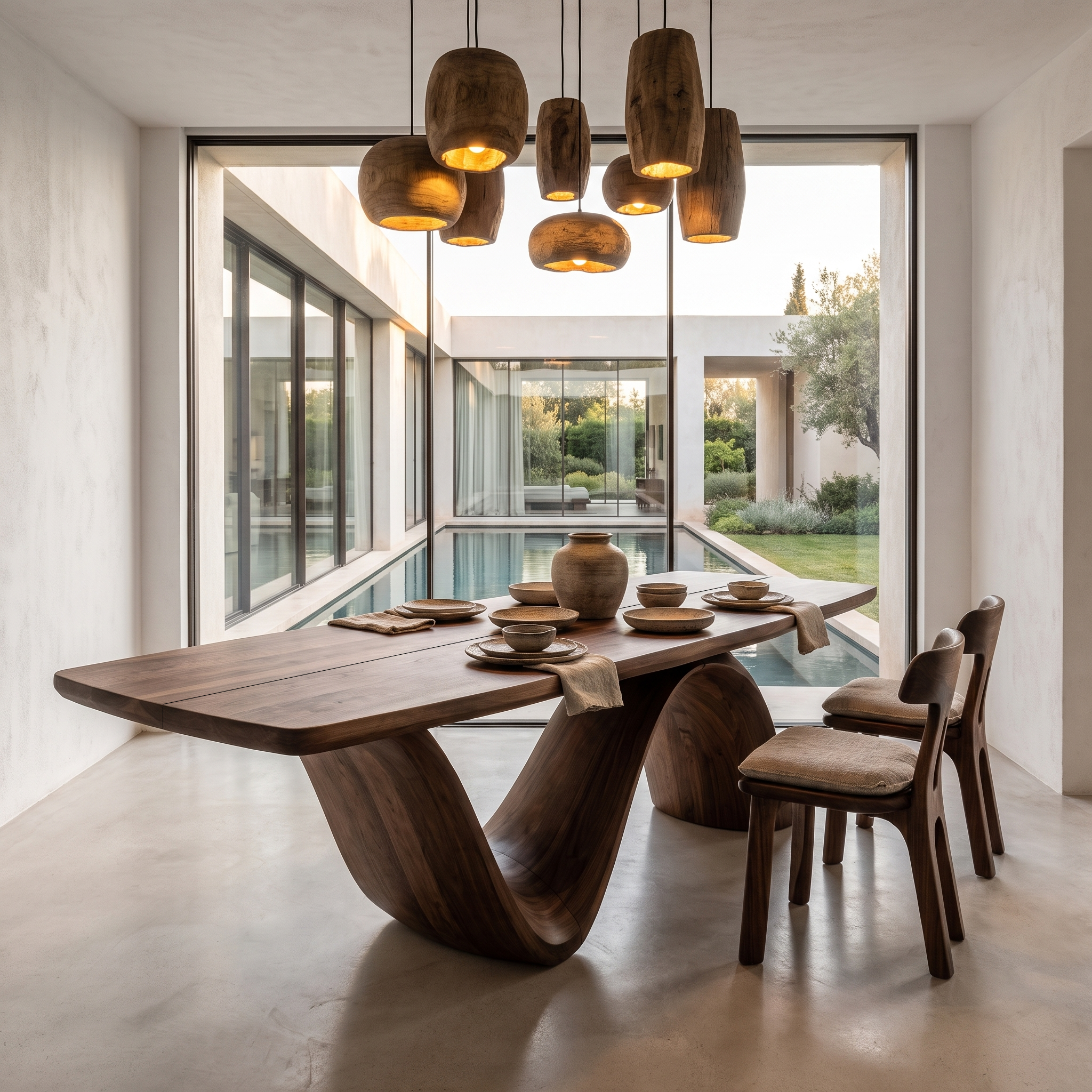 Modern Architectural Dining Table With Wing Pedestal Base For Dining Room SINLHADN211