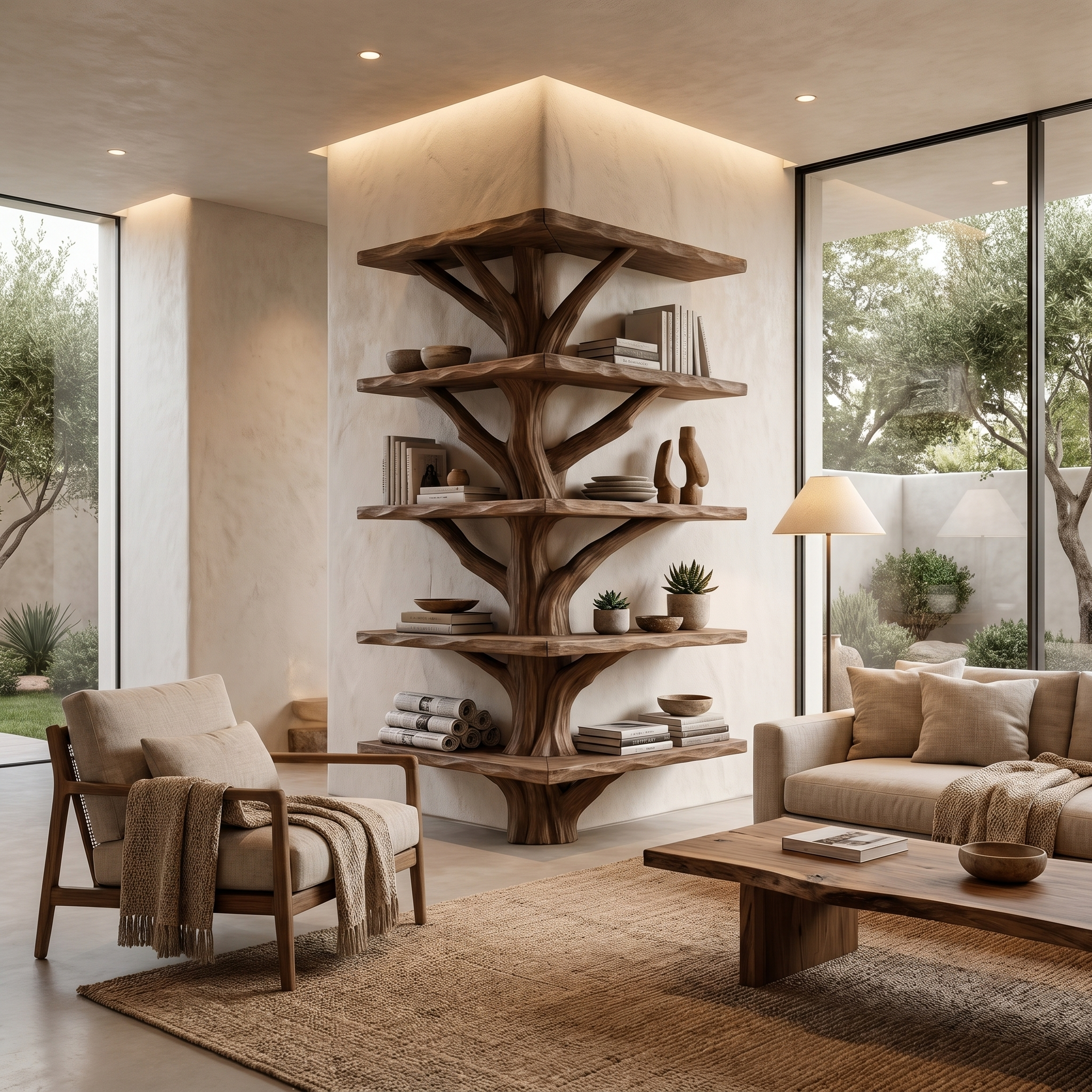 Organic Modern Tree Bookcase With Artistic Branch Frame For Home Office SINLHATB749