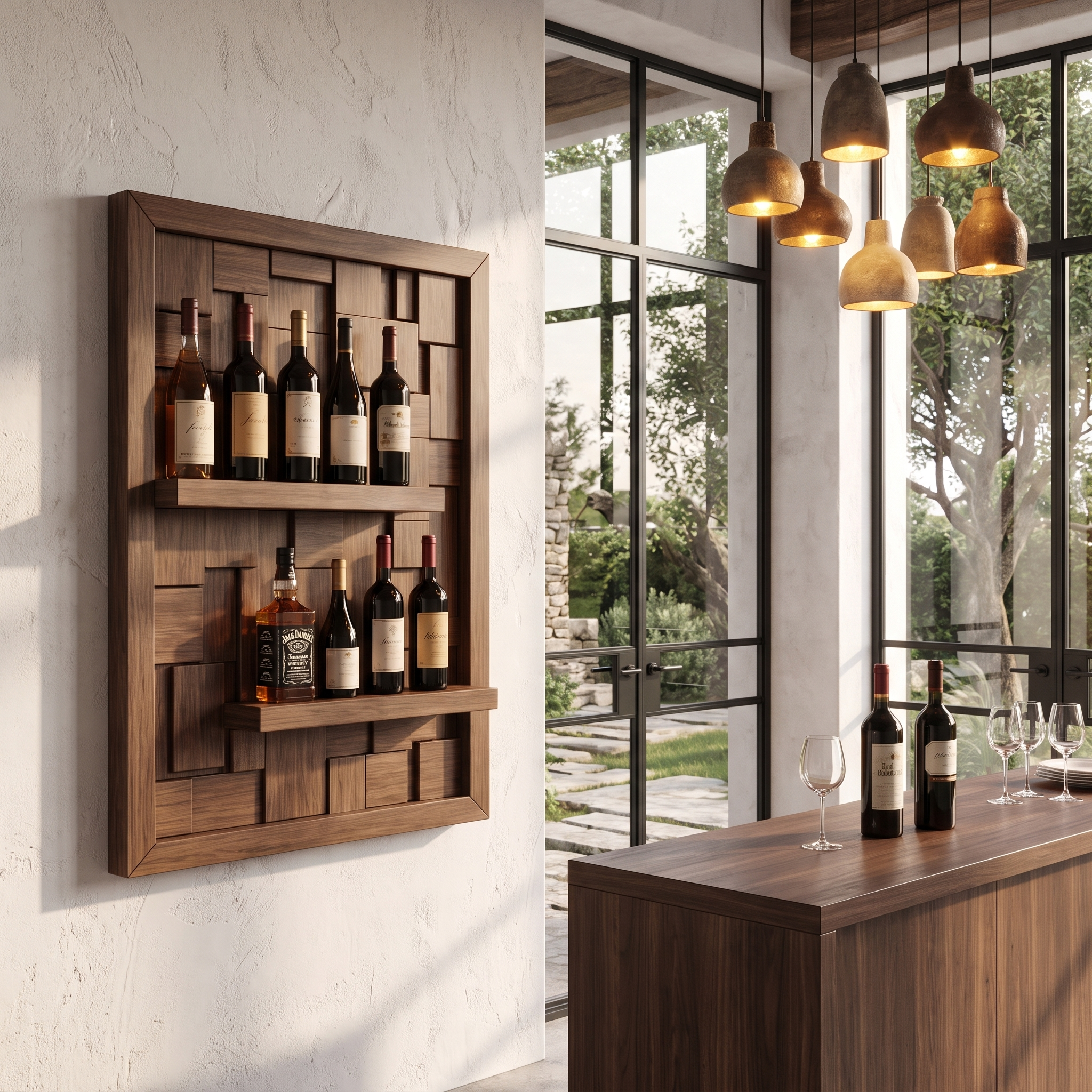 Wall Mounted Wine Holder With Open Bottle Display For Home Bar SINLHAWH047