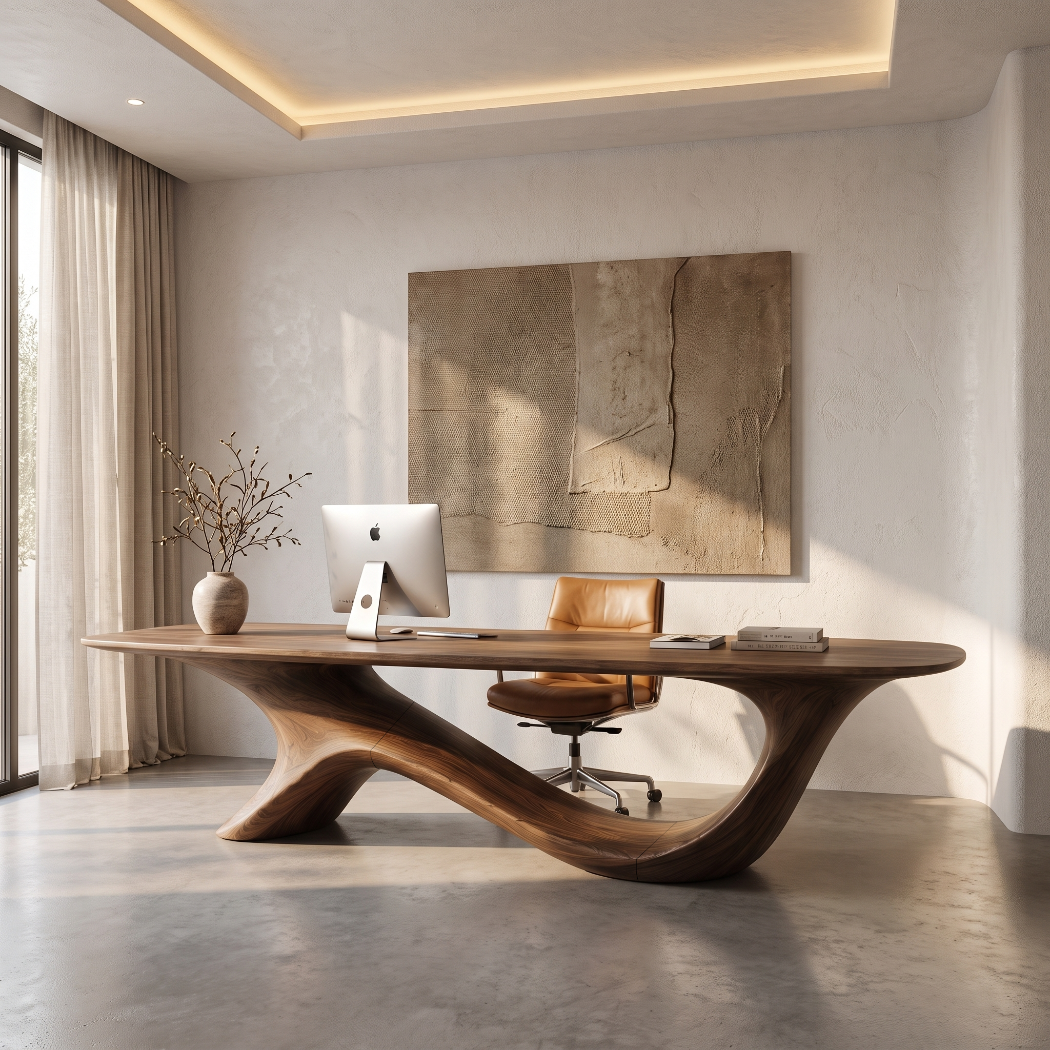 Modern Sculptural Base Desk Solid Wood Desk For Workspace SINLHADE160