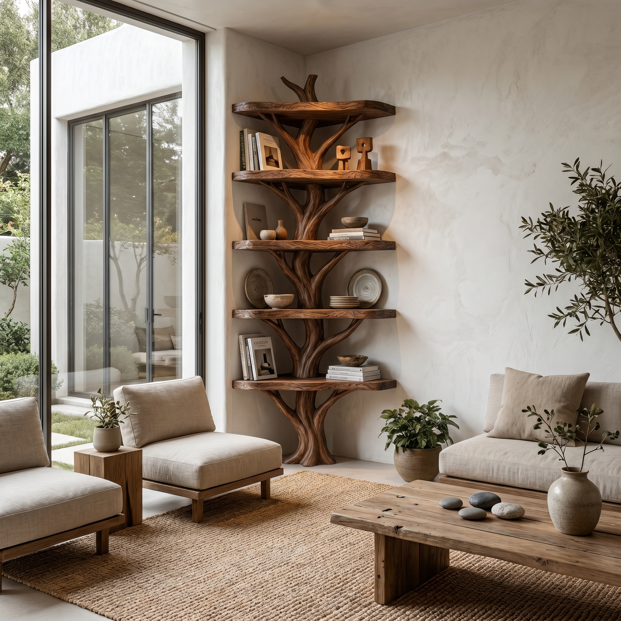 Sculptural Tree Bookshelf With Multi Tier Open Shelving For Reading Corner SINLHATB750