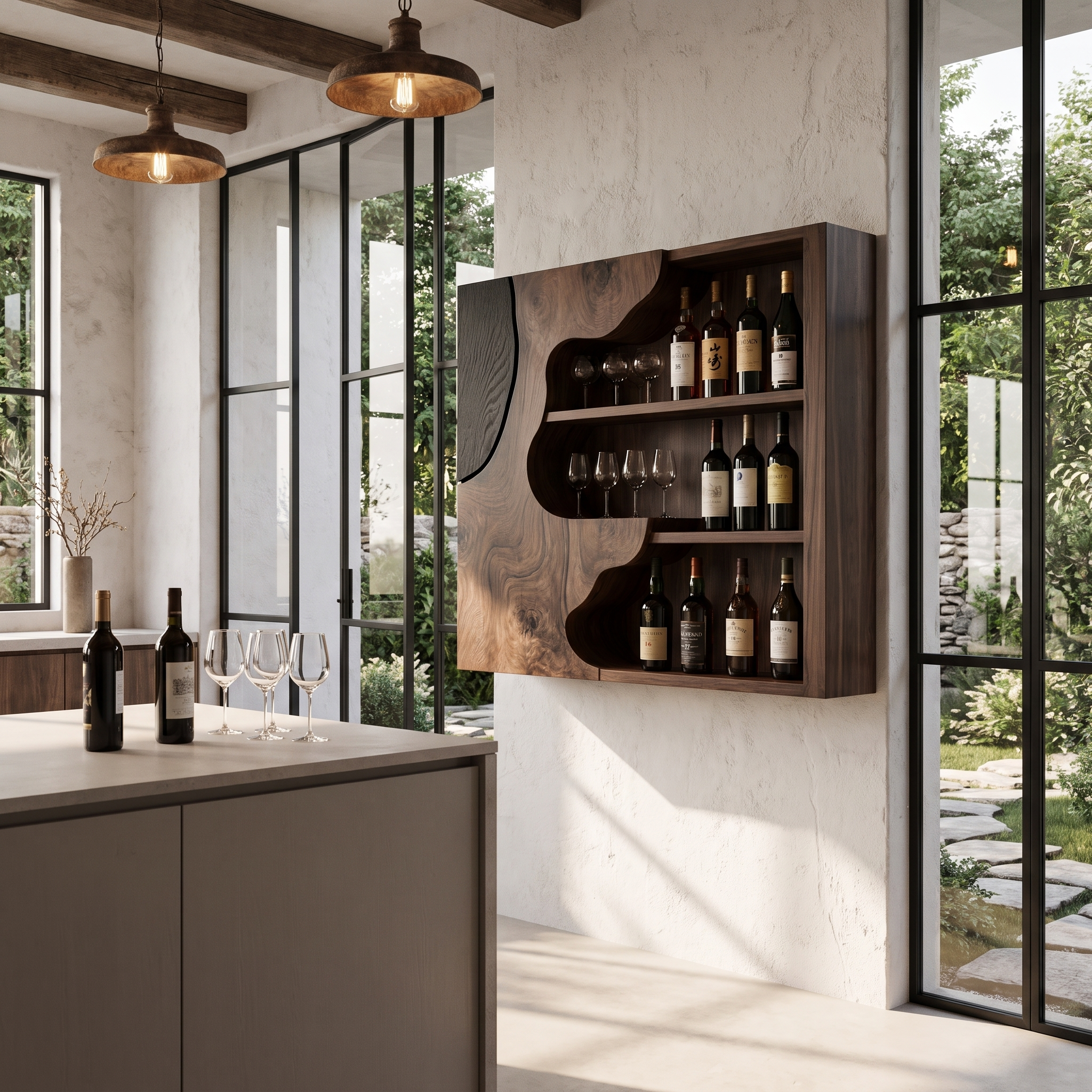 Organic Live Edge Wine Holder Wall Mounted Storage Cabinet For Home Bar SINLHAWH049