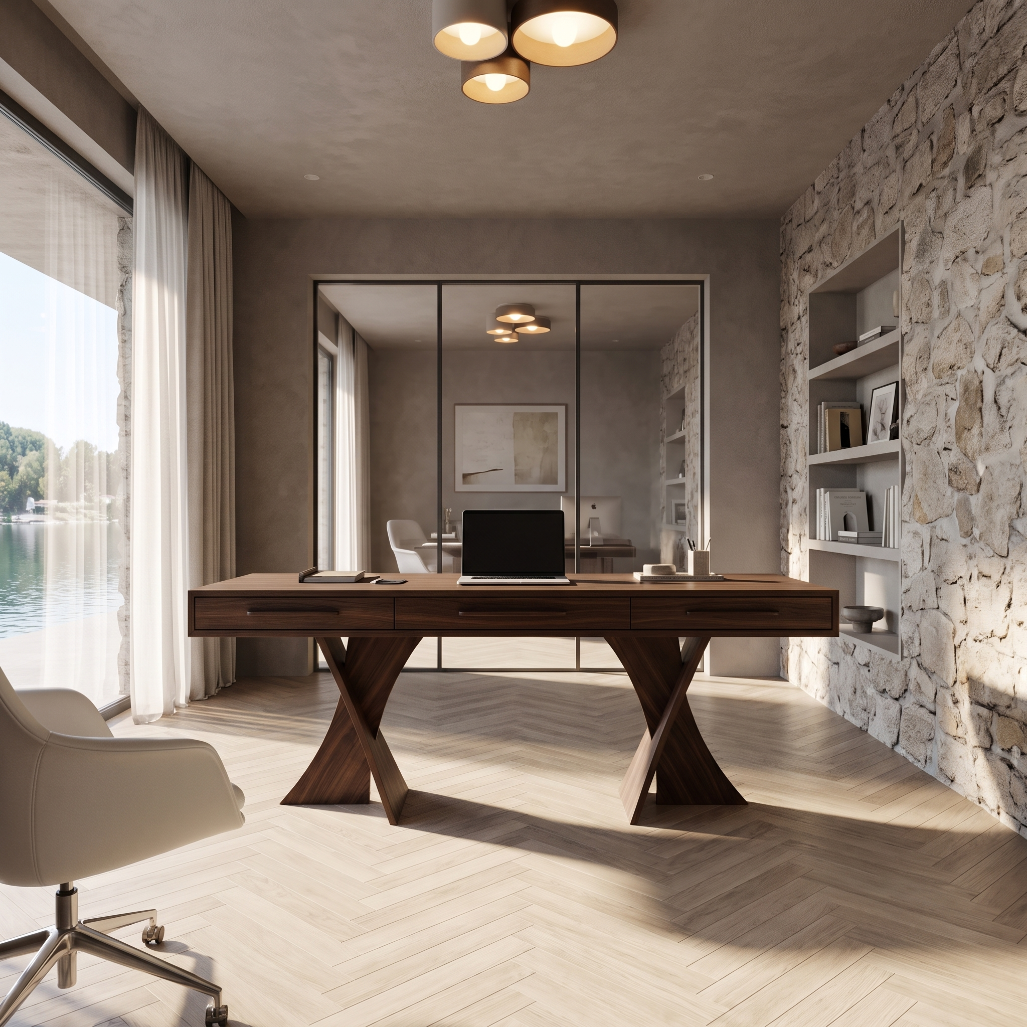 Minimalist X Frame Desk Solid Wood Computer Desk For Home Office SINLHADE163