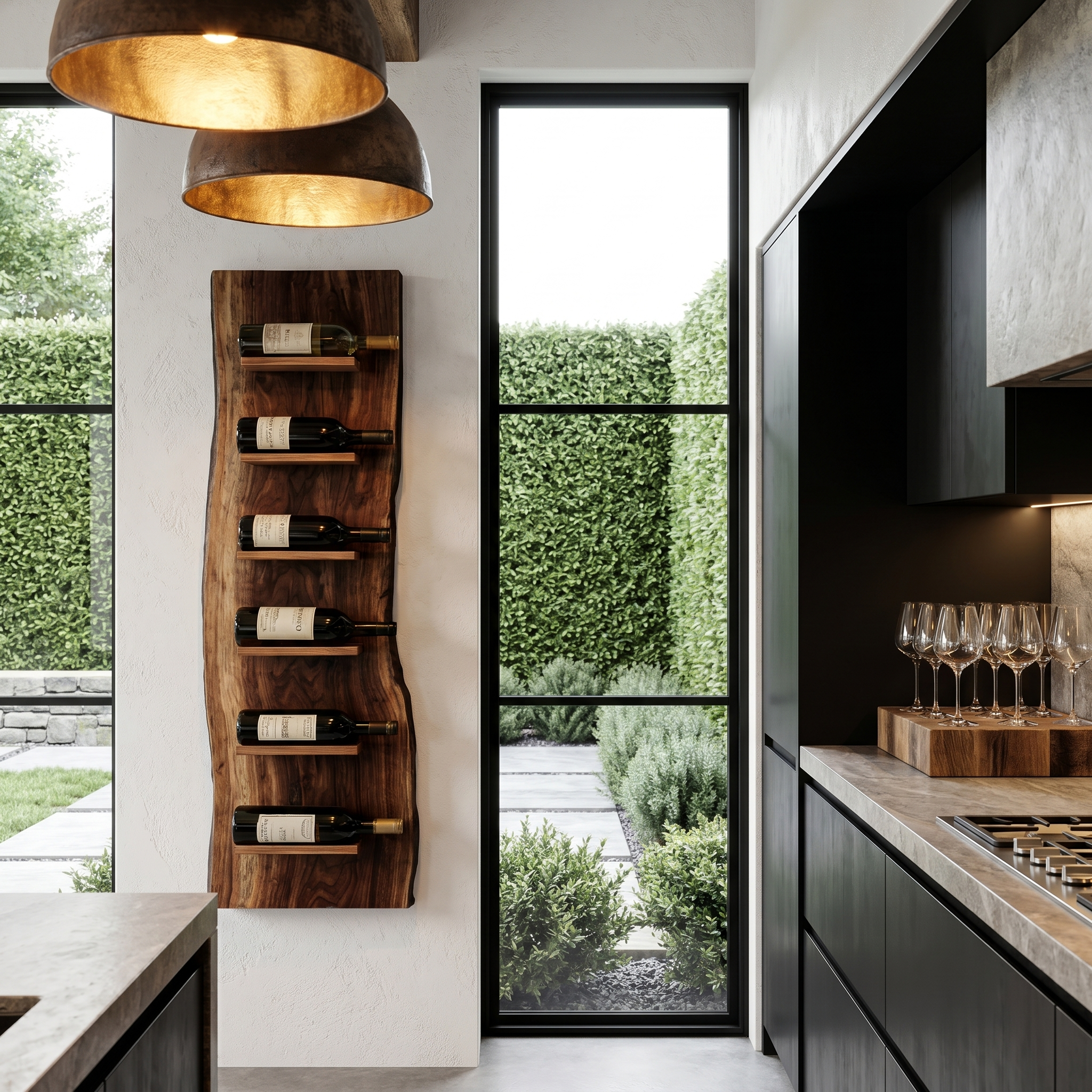 Organic Wall Mounted Wine Rack With Natural Wood Design For Kitchen SINLHAWR026