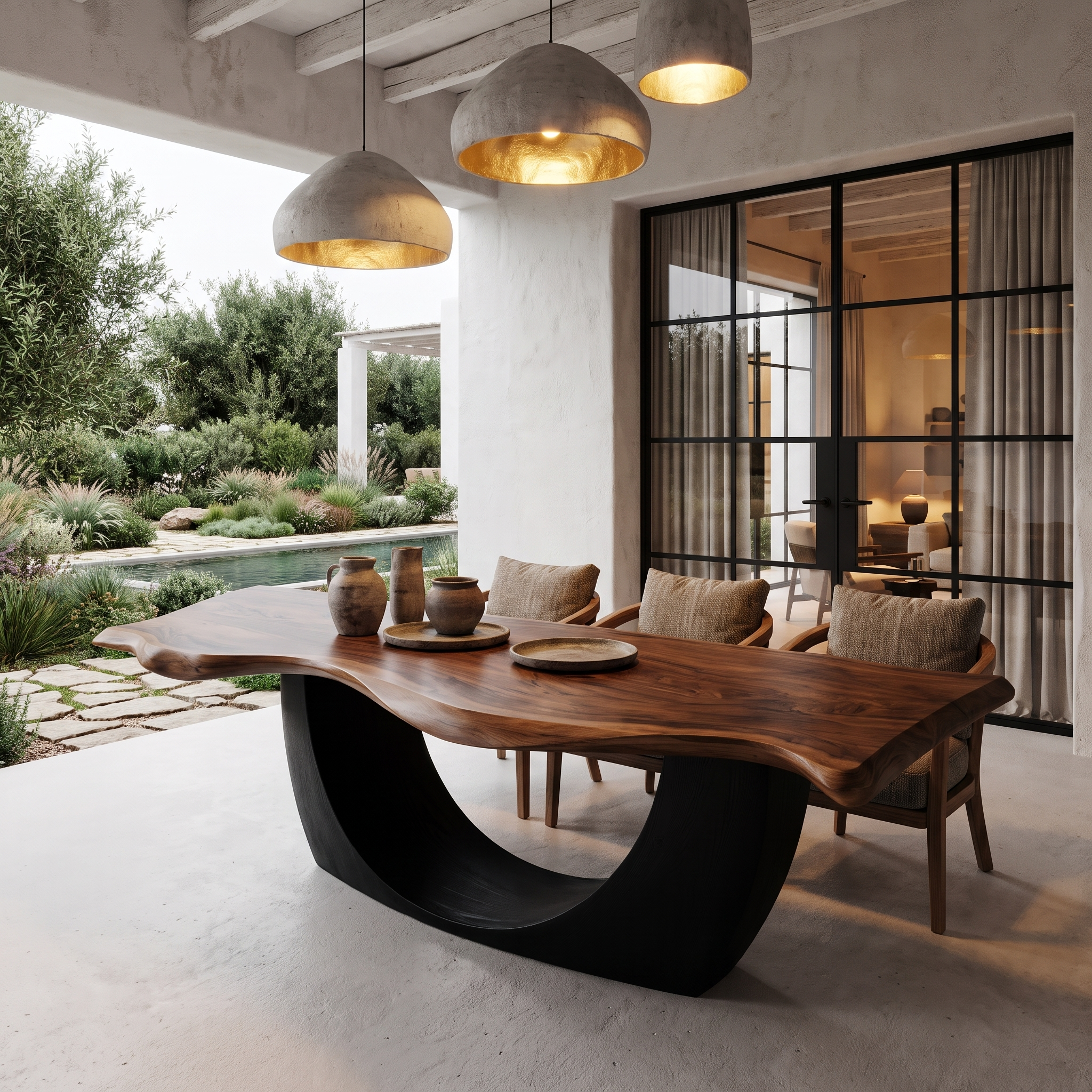 Modern Sculptural Dining Table Live Edge Wood Table For Dining Room SINLHADN205