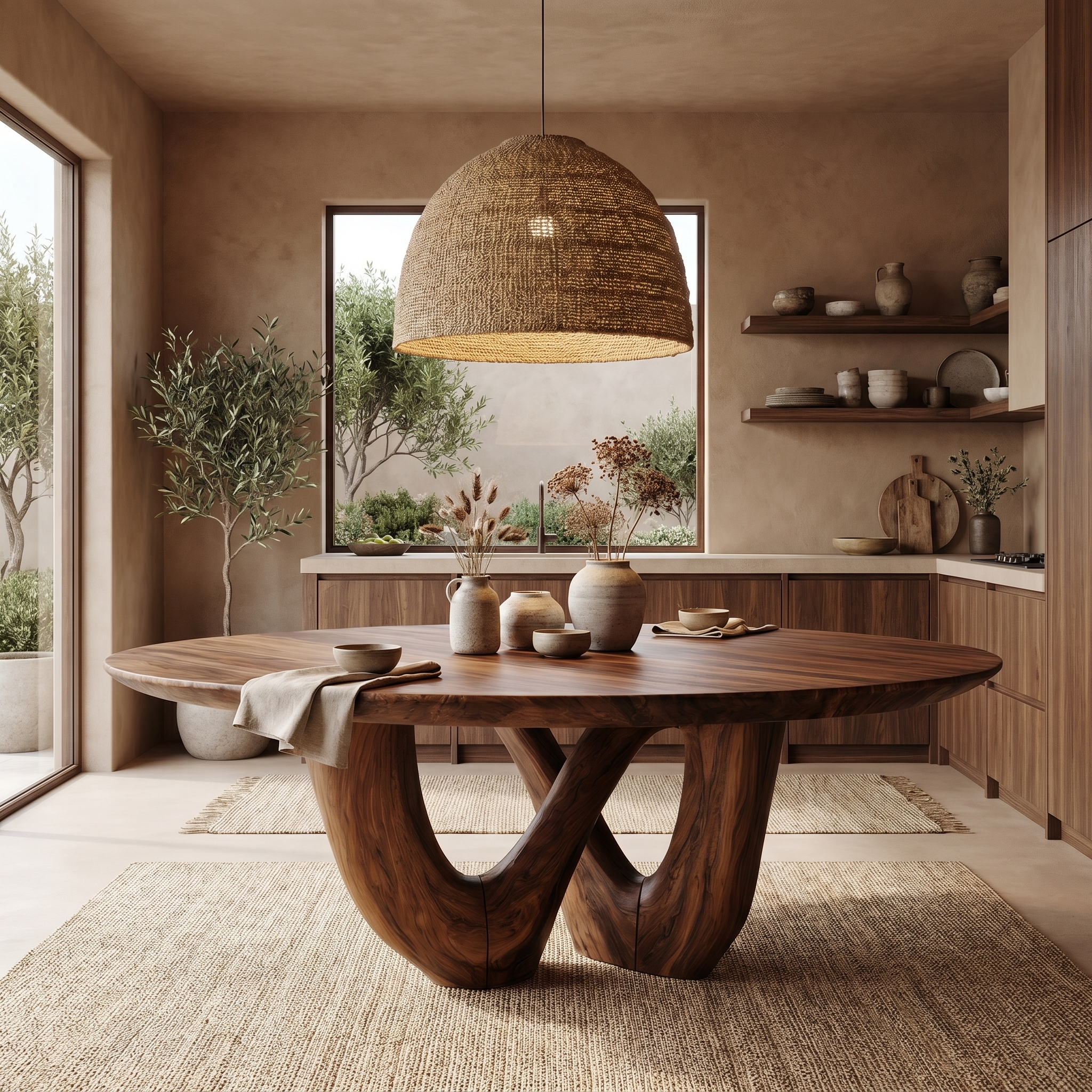 Sculptural Double Curved Base Dining Table For Dining Room And Kitchen SINLHADT184