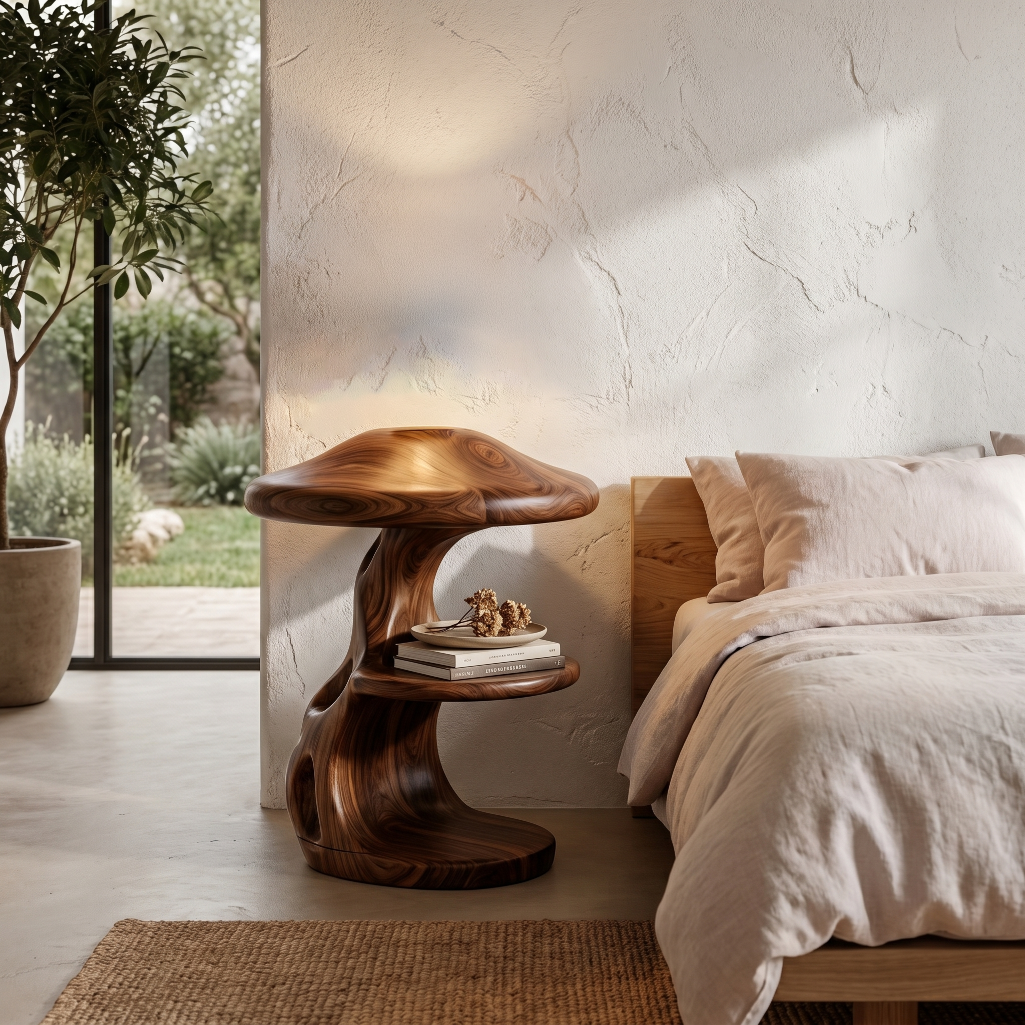 Rustic Mushroom Nightstand With Sculptural Tree Root Base And Built In Drawer For Bedroom SINLHABT260