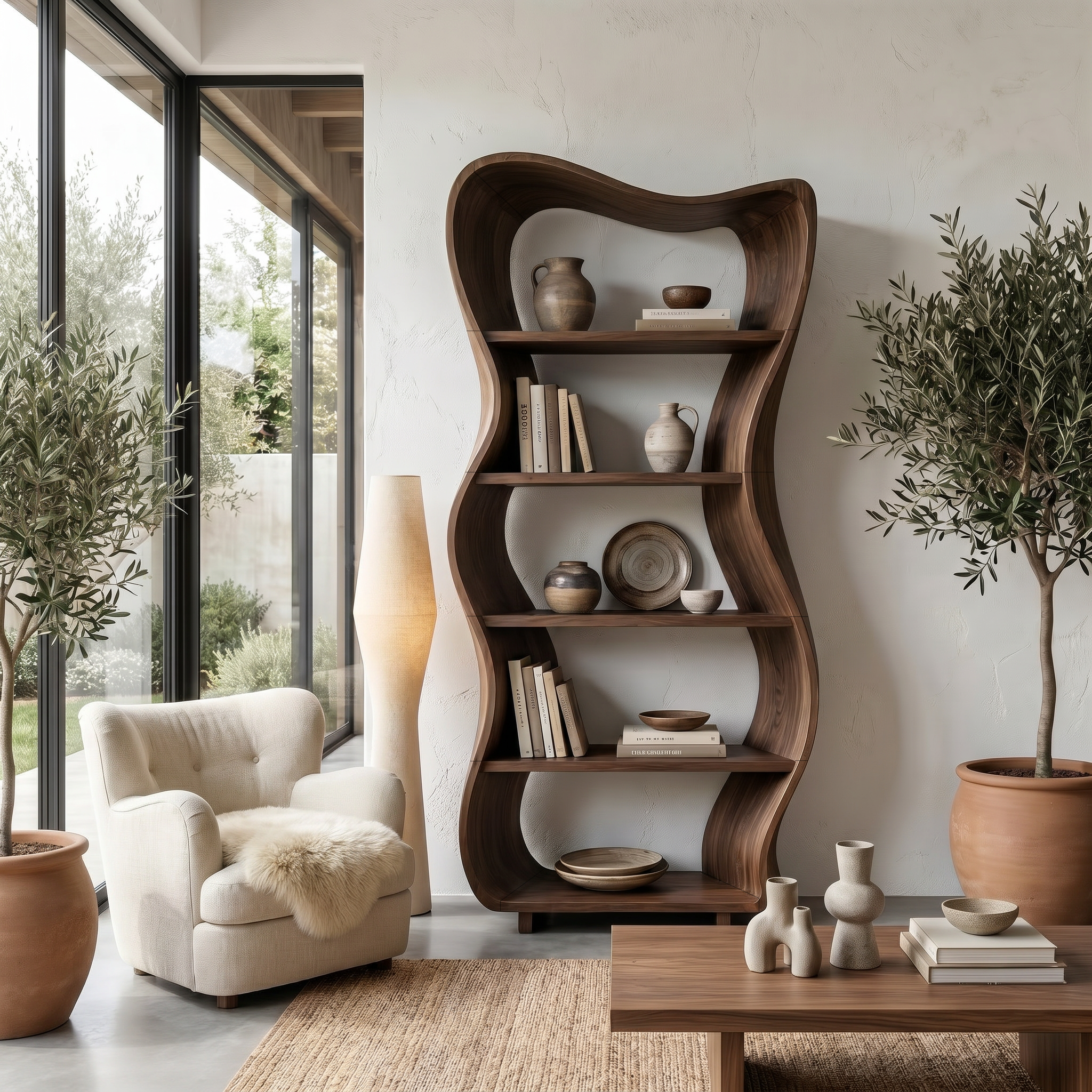 Sculptural Tree Shelf With Organic Wood Design For Living Room And Reading Corner SINLHABS040