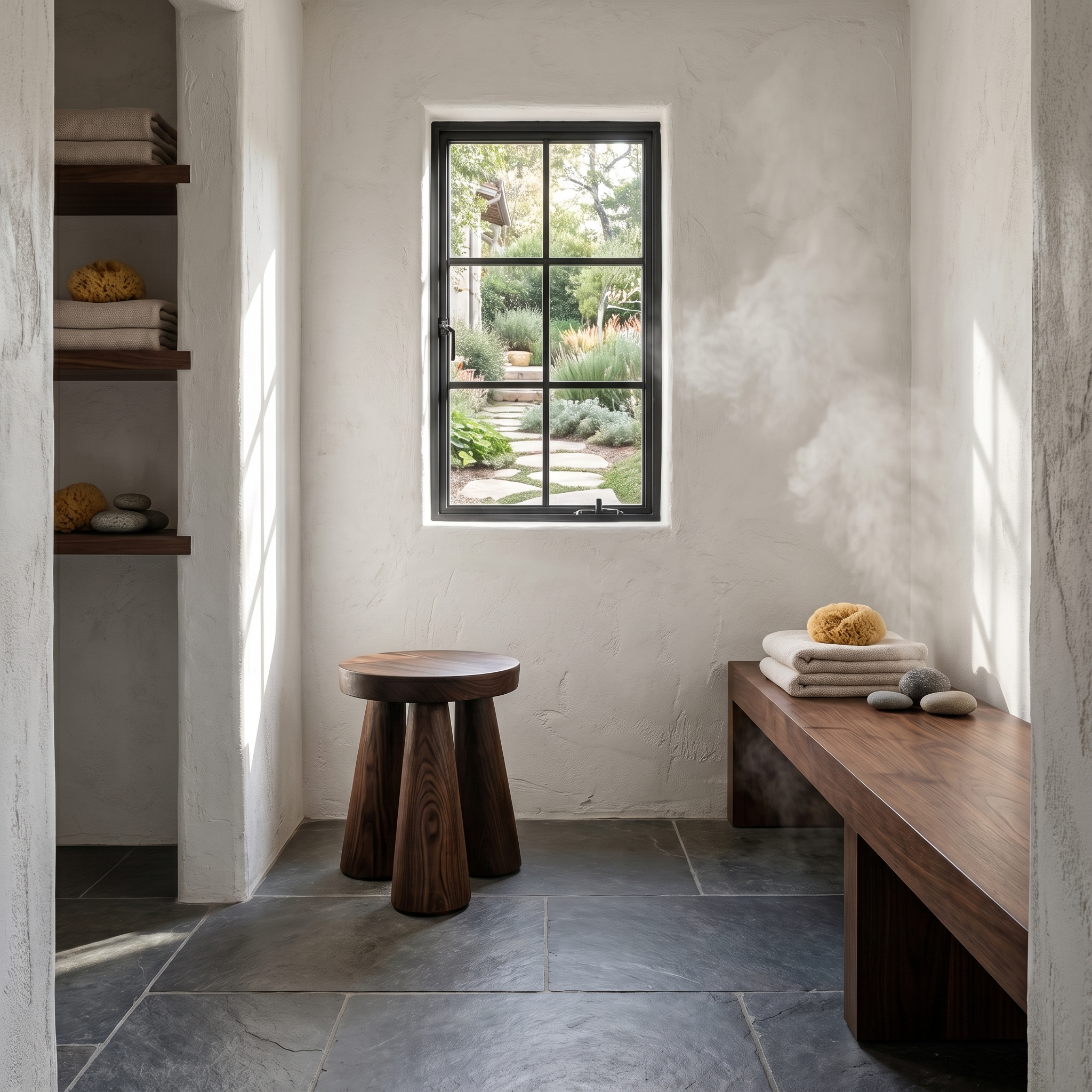 Rustic Bathroom Stool With Handcrafted Solid Wood Design For Bathroom SINLHAWS007