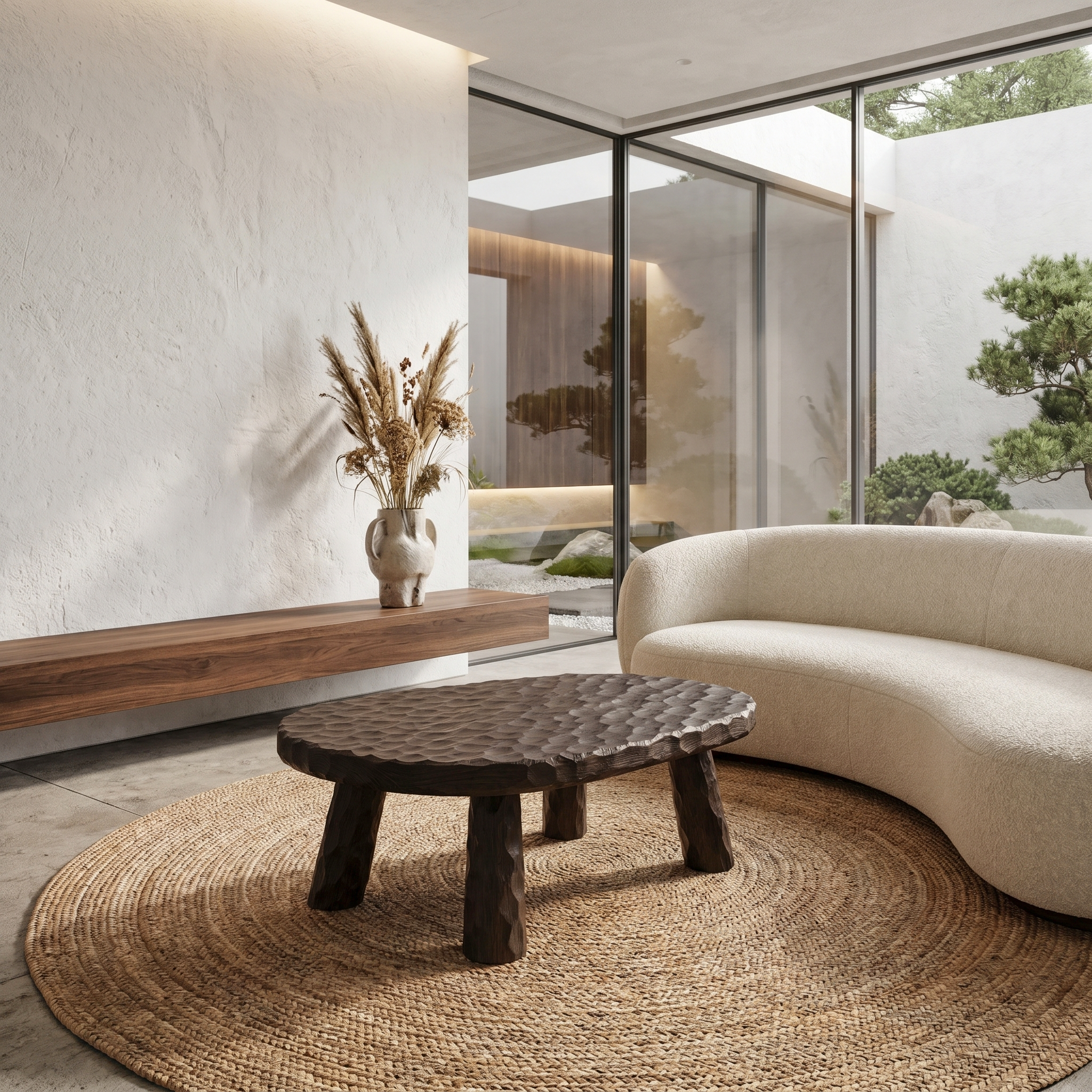 Rustic Coffee Table With Handcrafted Solid Wood Top And Chunky Pedestal Legs For Living Room SINLHACF382