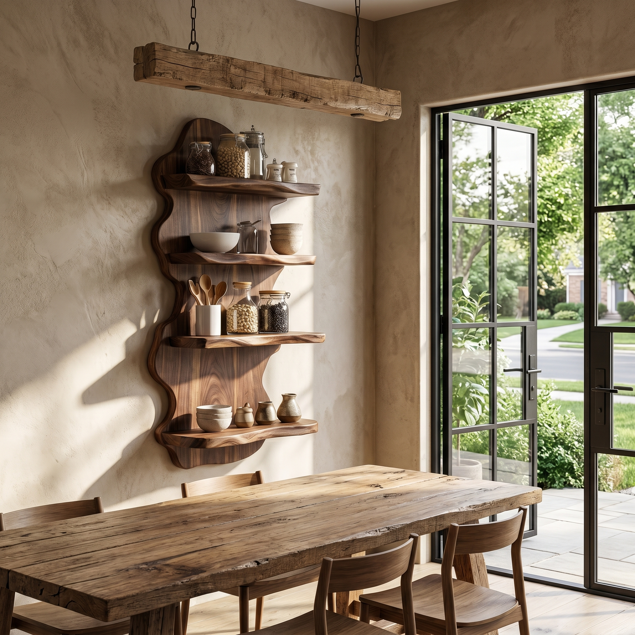 Sculptural Floating Shelf With Organic Wooden Form For Living Room And Kitchen SINLHAFL553