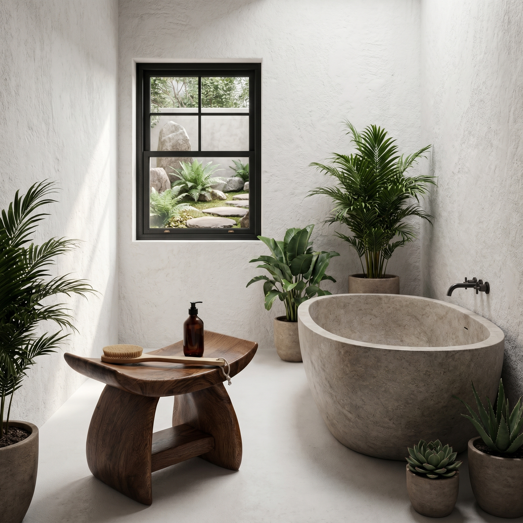 Nature Inspired Bathroom Stool With Sculptural Wood Design For Bathroom SINLHAWS014