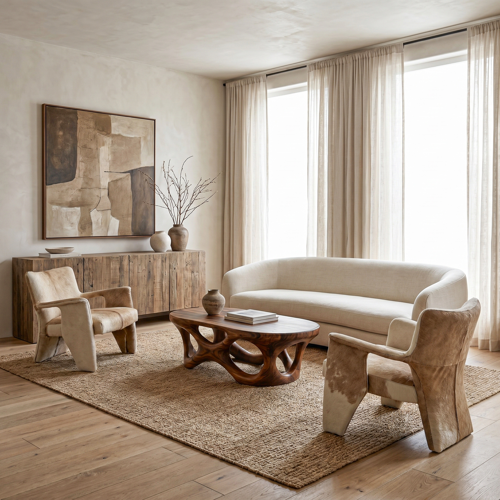 Sculptural Coffee Table With Interlocking Wood Base For Living Room SINLHACF370