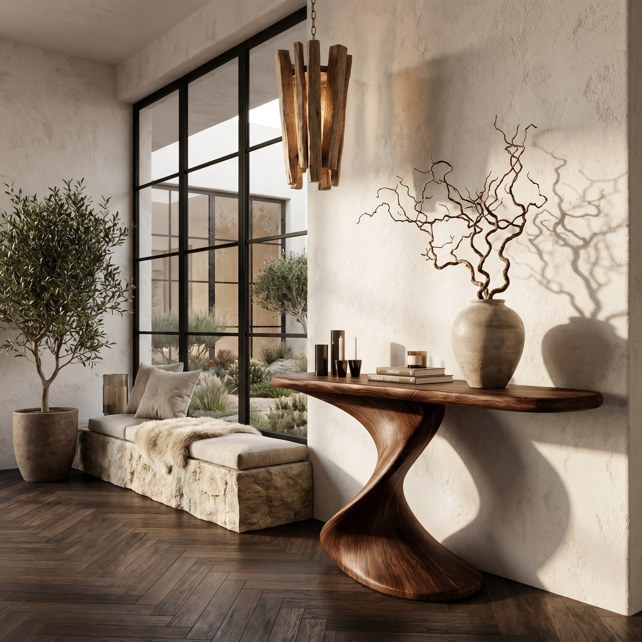 Rustic Console Table With Handcrafted Twisted Wood Base For Entryway And Living Room SINLHACS606