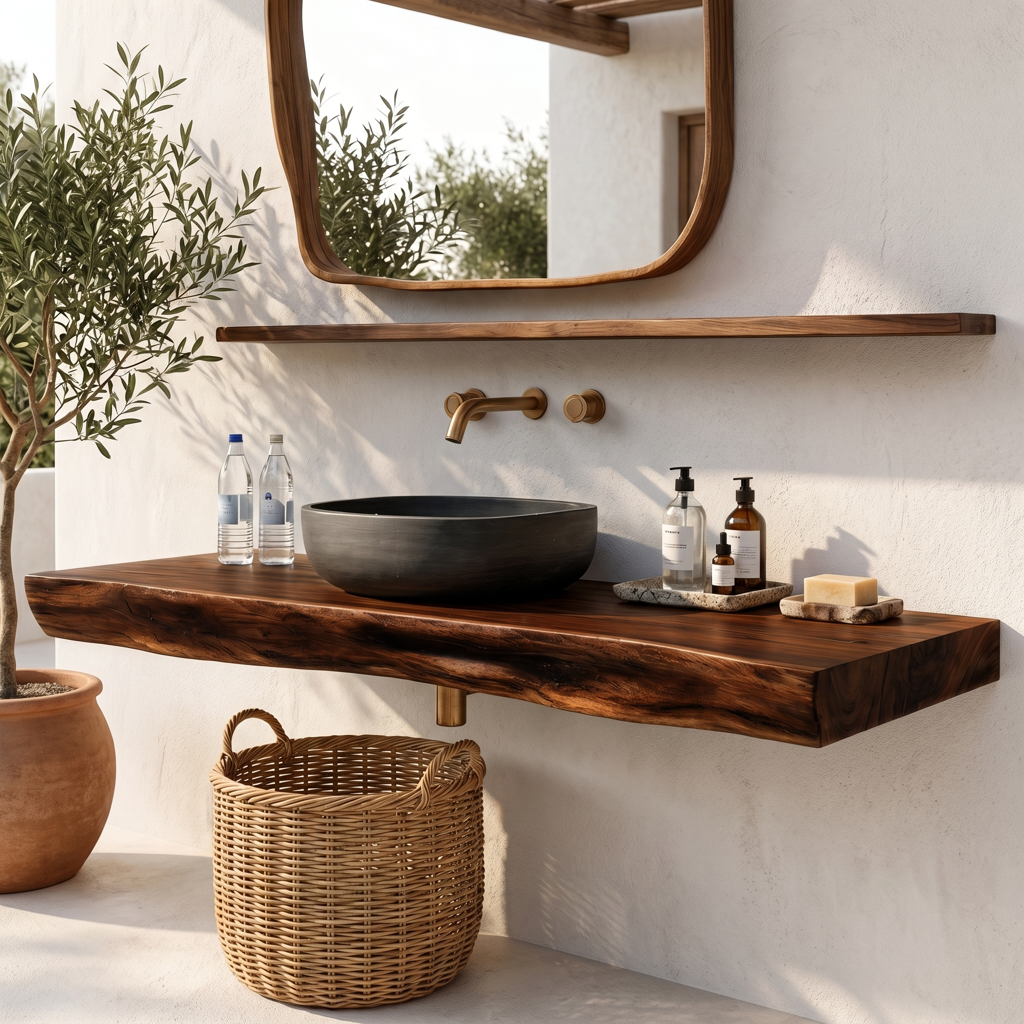 Rustic Organic Bathroom Vanity With Natural Wood Design For Bathroom SINLHABRV307
