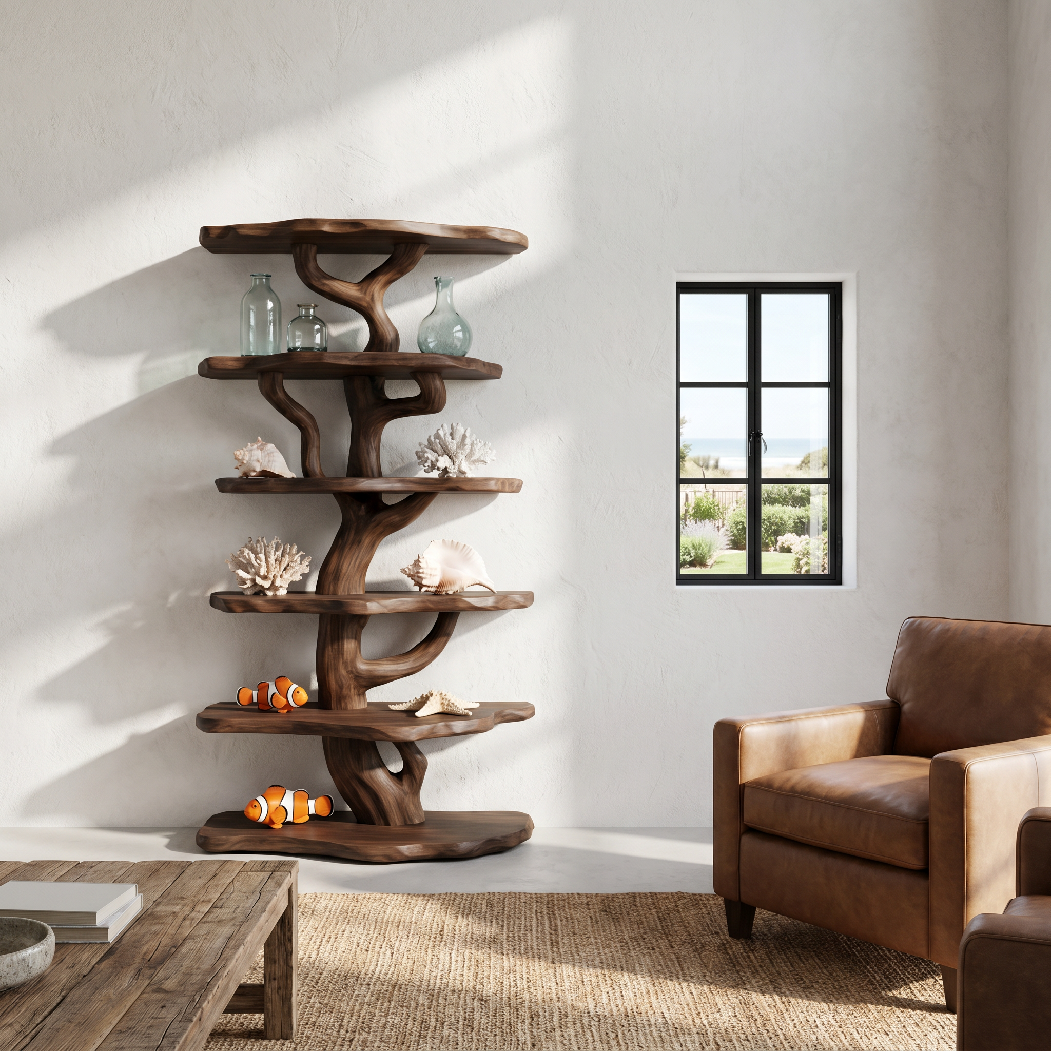 Rustic Sculptural Tree Bookshelf For Living Room And Entryway SINLHATB757