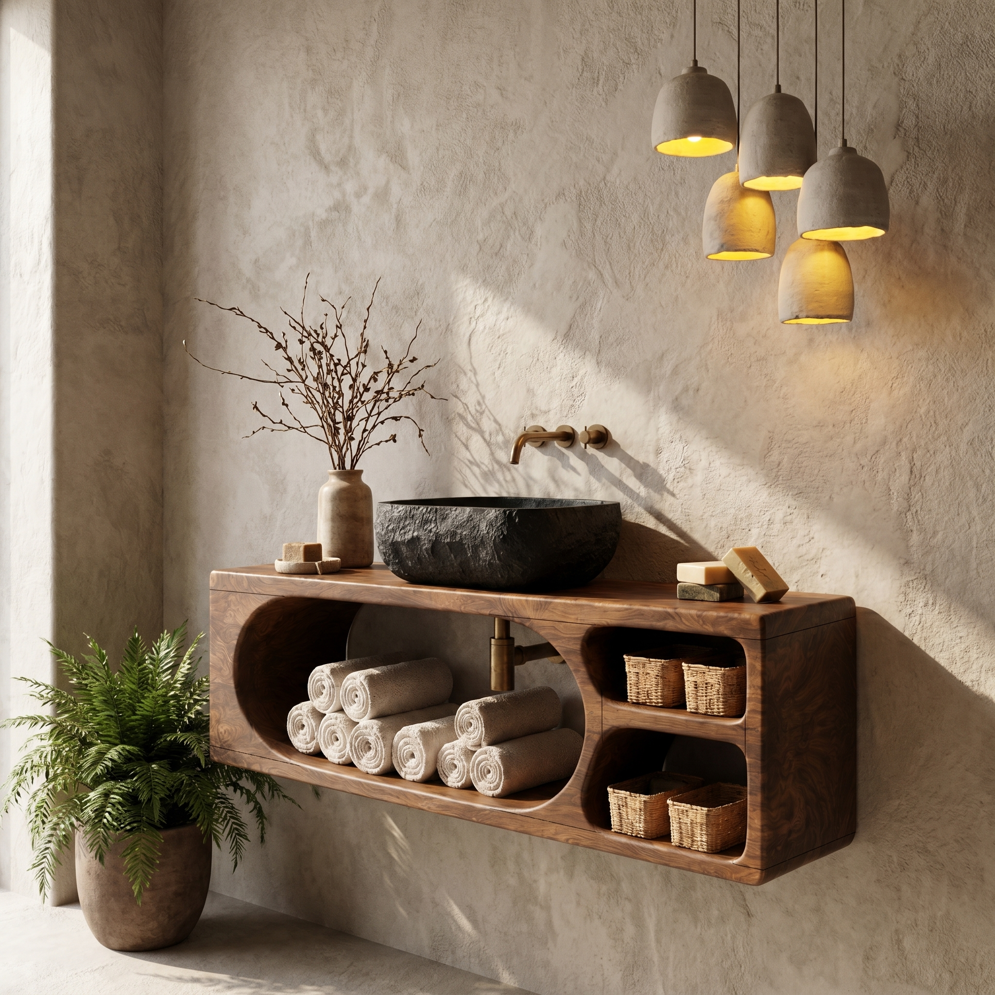 Organic Bathroom Vanity With Built In Storage Shelves For Bathroom SINLHABRV309