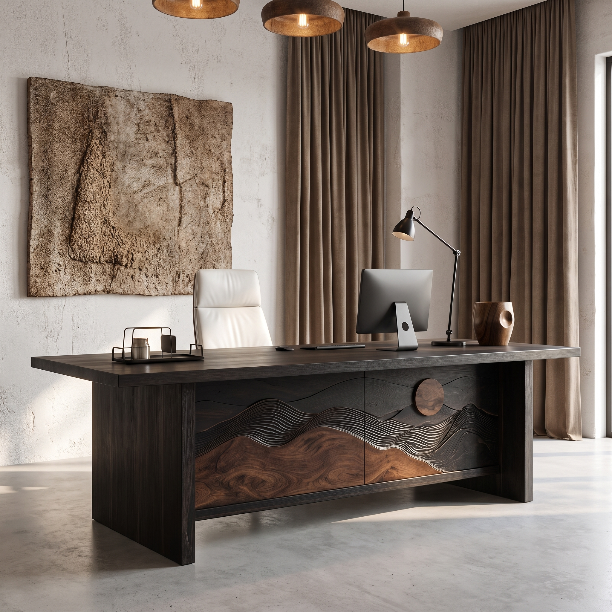 Sculptural Writing Desk Handcrafted Solid Wood Design For Workspace SINLHADE166